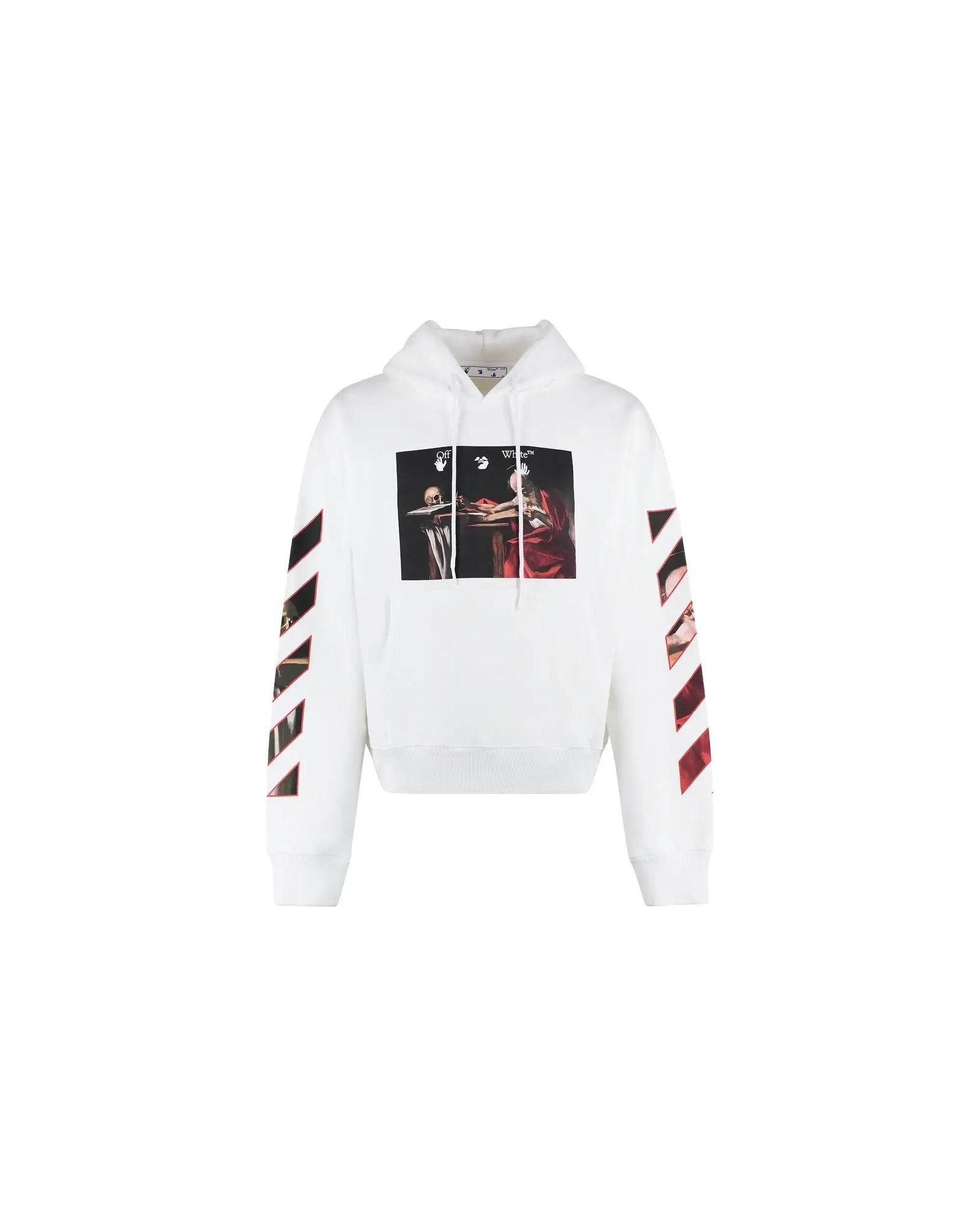 image of Off White Graphic Print Cotton Hoodie in White, Men's (Size XL)