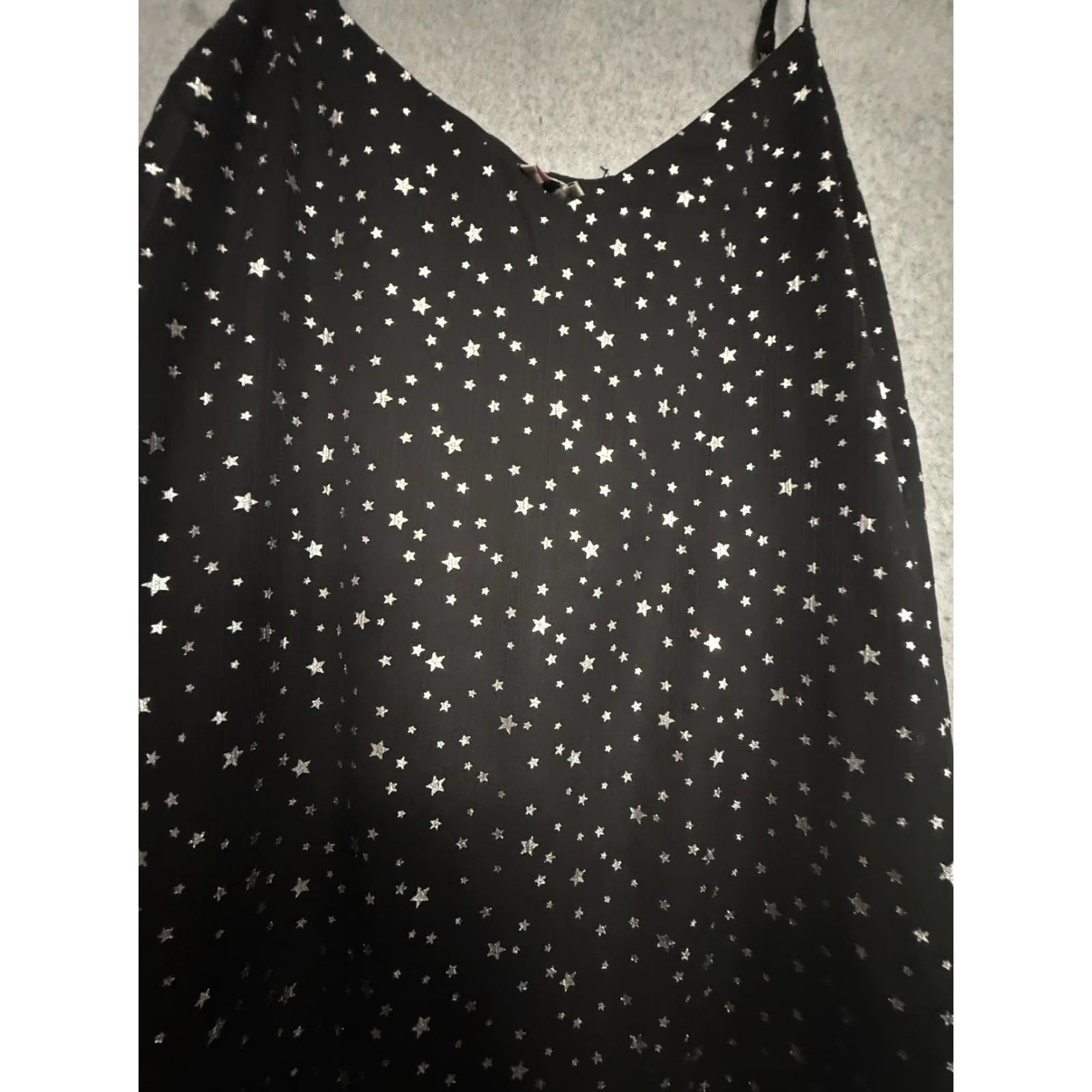 Vintage Andrée By Unit Dress Womens M Black Star Print Chiffon Slip Maxi Celestial Sleeveless V-Neck Strappy Sleeve Pullover Lightweight Lined Polyester Size M / US 6-8 / IT 42-44 - 2 Thumbnail