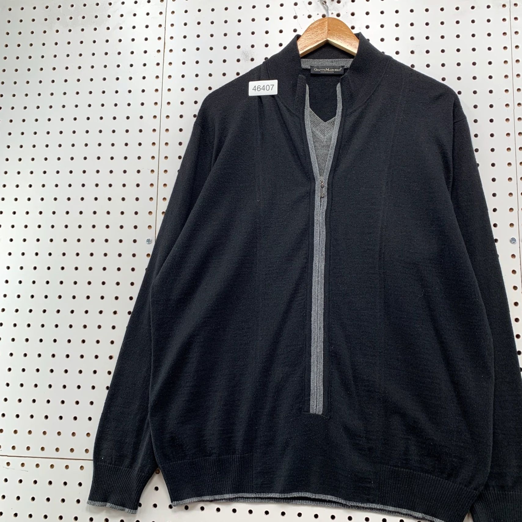 Vintage Gianni Marcelo Merino Wool Sweater Cardigan Mens Large Black Gray Layered Zip Shirt (note: ensure single category word) Size US L / EU 52-54 / 3 - 6 Thumbnail