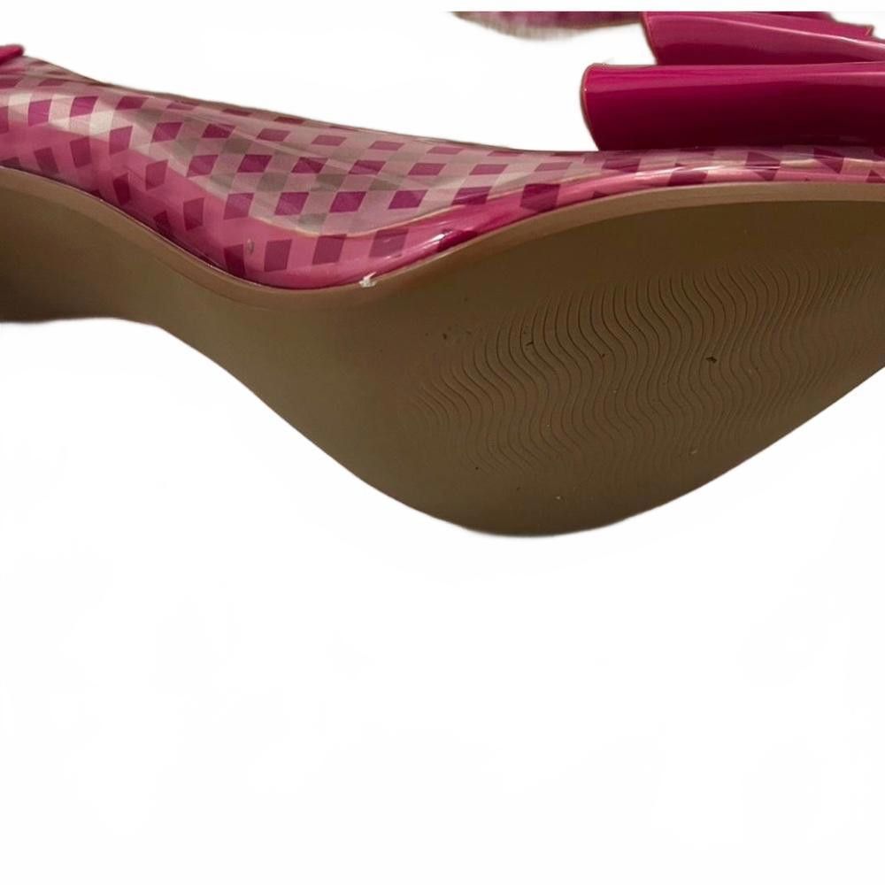 Designer Stylish Betsy Johnson Pink Gingham Heels with Bow Size US 8.5 / IT 38.5 - 4 Thumbnail
