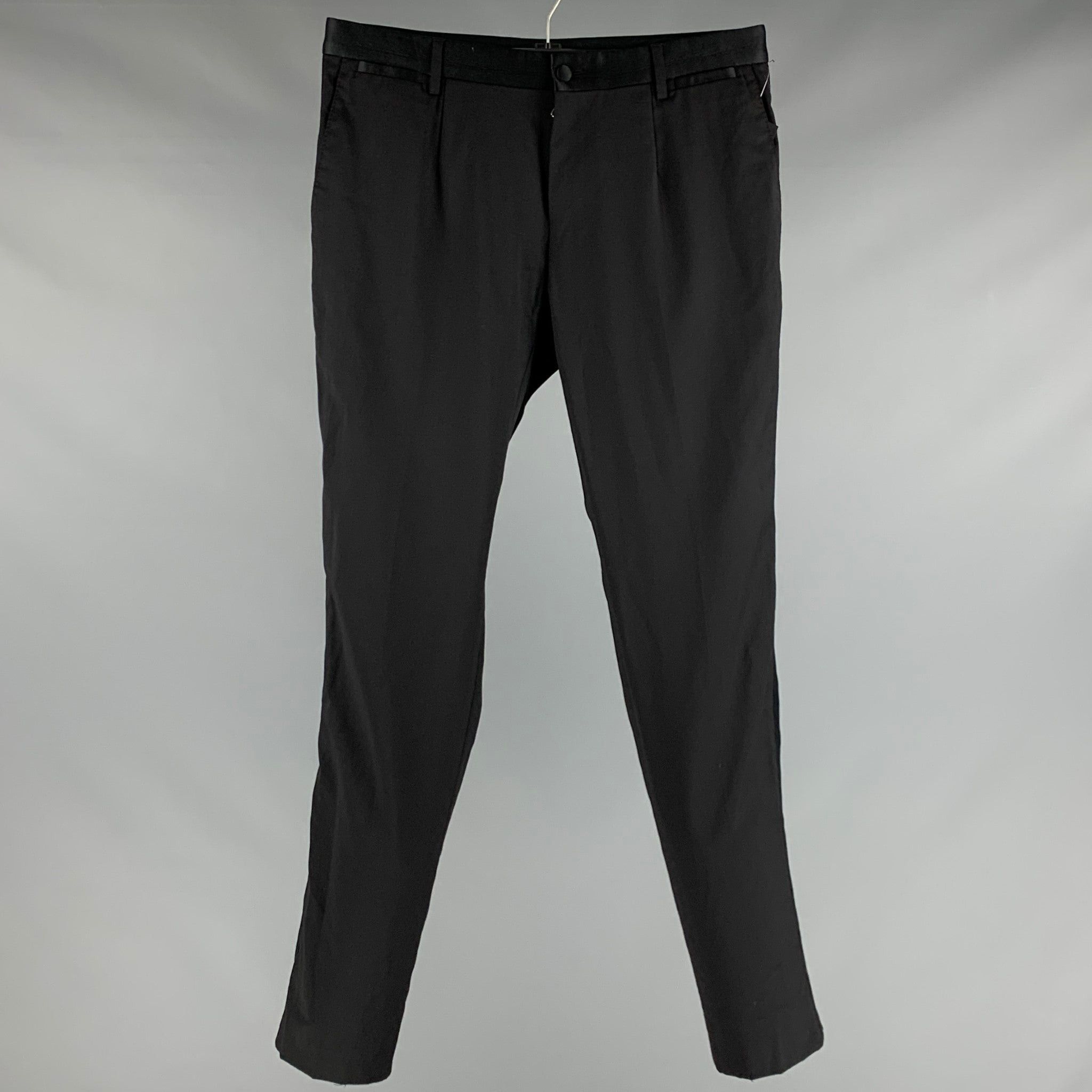 image of Dolce Gabbana Black Wool Blend Tuxedo Dress Pants, Men's (Size 32)