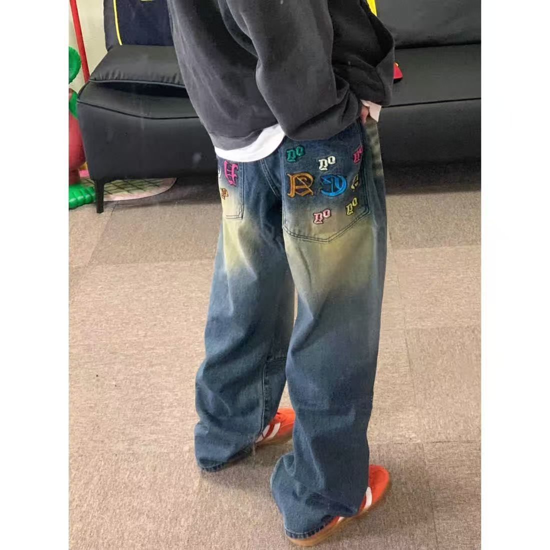 Japanese Brand × Vintage Blue street letter embroidered straight jeans y2k Size US 32 / EU 48 - 1 Thumbnail