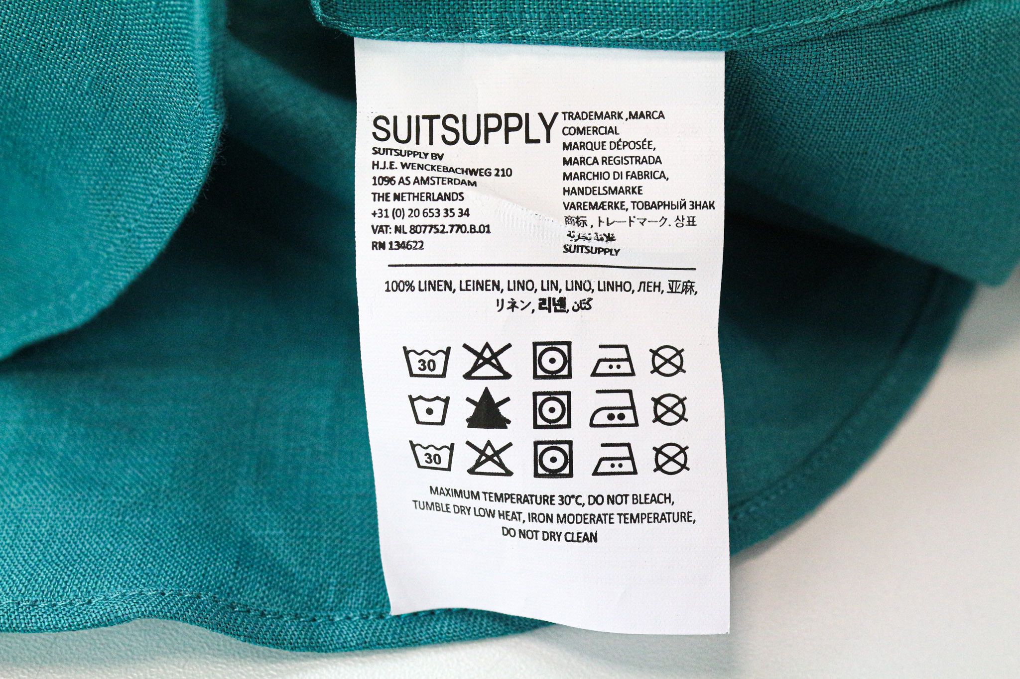 Suitsupply 37/38/14 1/2/15 Slim Linen Aqua Blue Long Sleeve 77294 Size 36R - 7 Thumbnail
