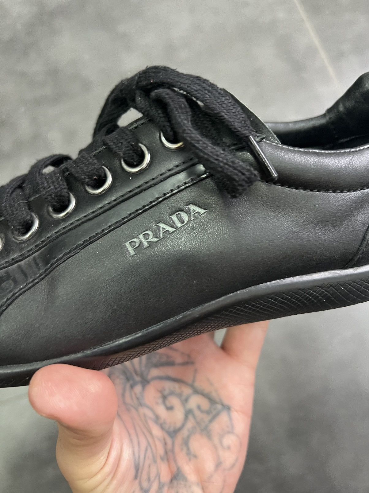 Prada × Vintage PRADA Low Top Sneakers 8US Black Leather American Cup style Size US 8 / EU 41 - 4 Thumbnail