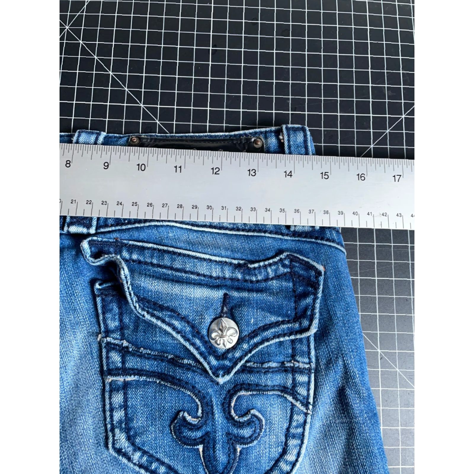 Vintage Rock Revival Patti Boot Cut Jeans Women's 28 Dark Blue Denim Stretch Flap Pocket 5-Pocket Design Regular Inseam 30"} Size 28" / US 6 / IT 42 - 5 Thumbnail