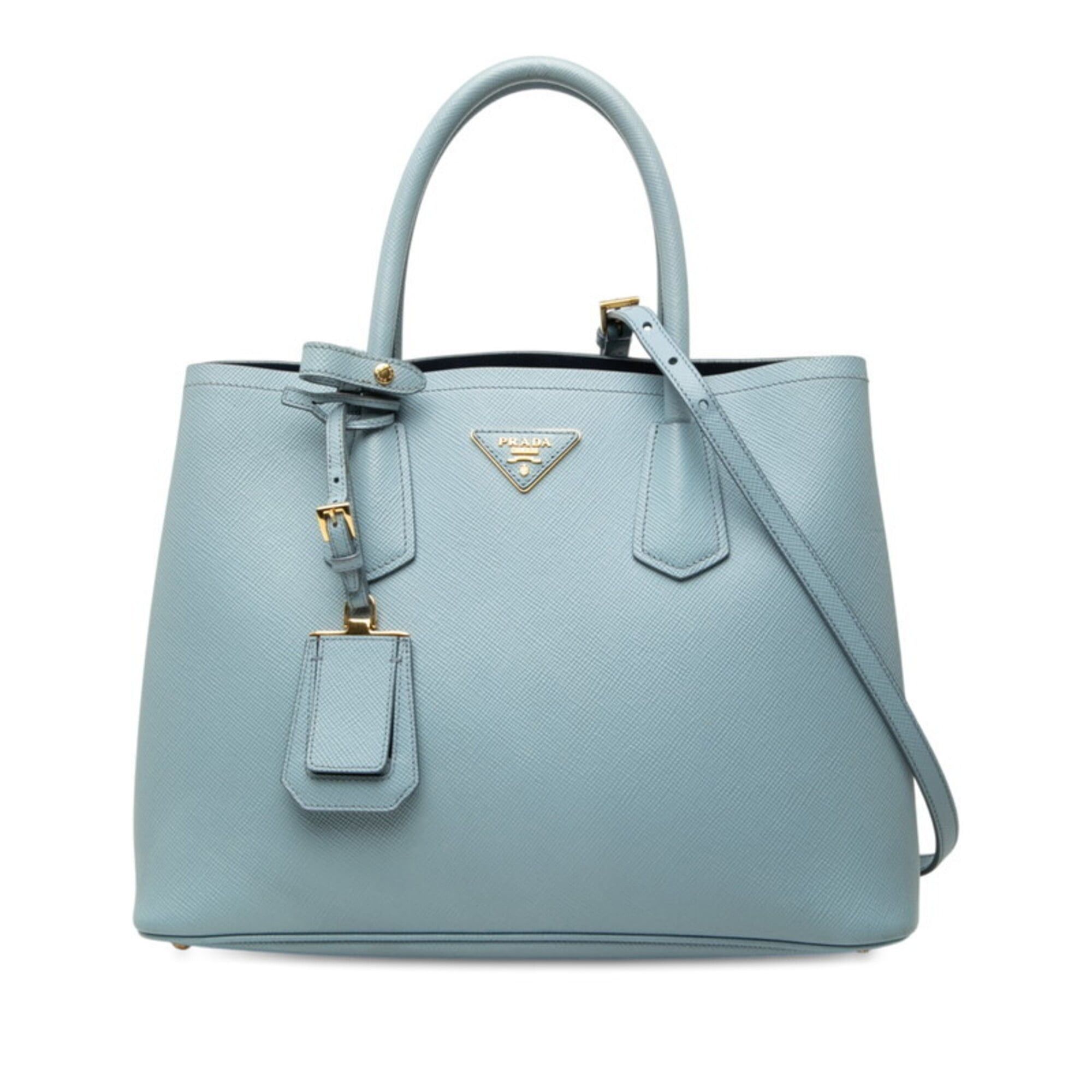Prada Prada Triangle Logo Plate Double Handbag Shoulder Bag 2-Way Light Blue Saffiano Leather Women's PRADA Size ONE SIZE - 1 Thumbnail