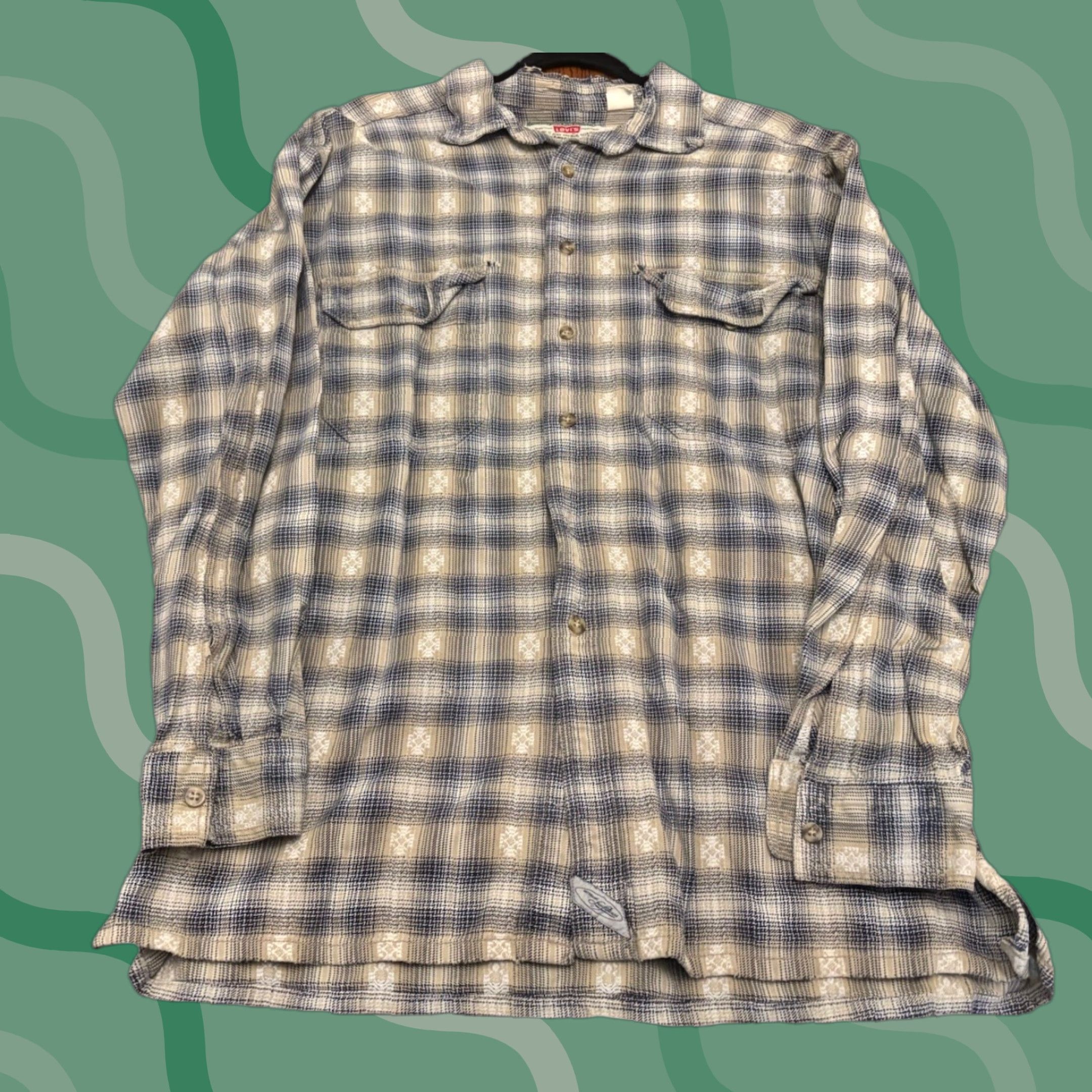 Levi's VINTAGE Levi's Button-Up Flannel Shirt XL Plaid Cotton Heavy Blue Beige 90s Casual Men Regular Long Sleeve Logo Pockets Size US XL / EU 56 / 4 - 1 Thumbnail