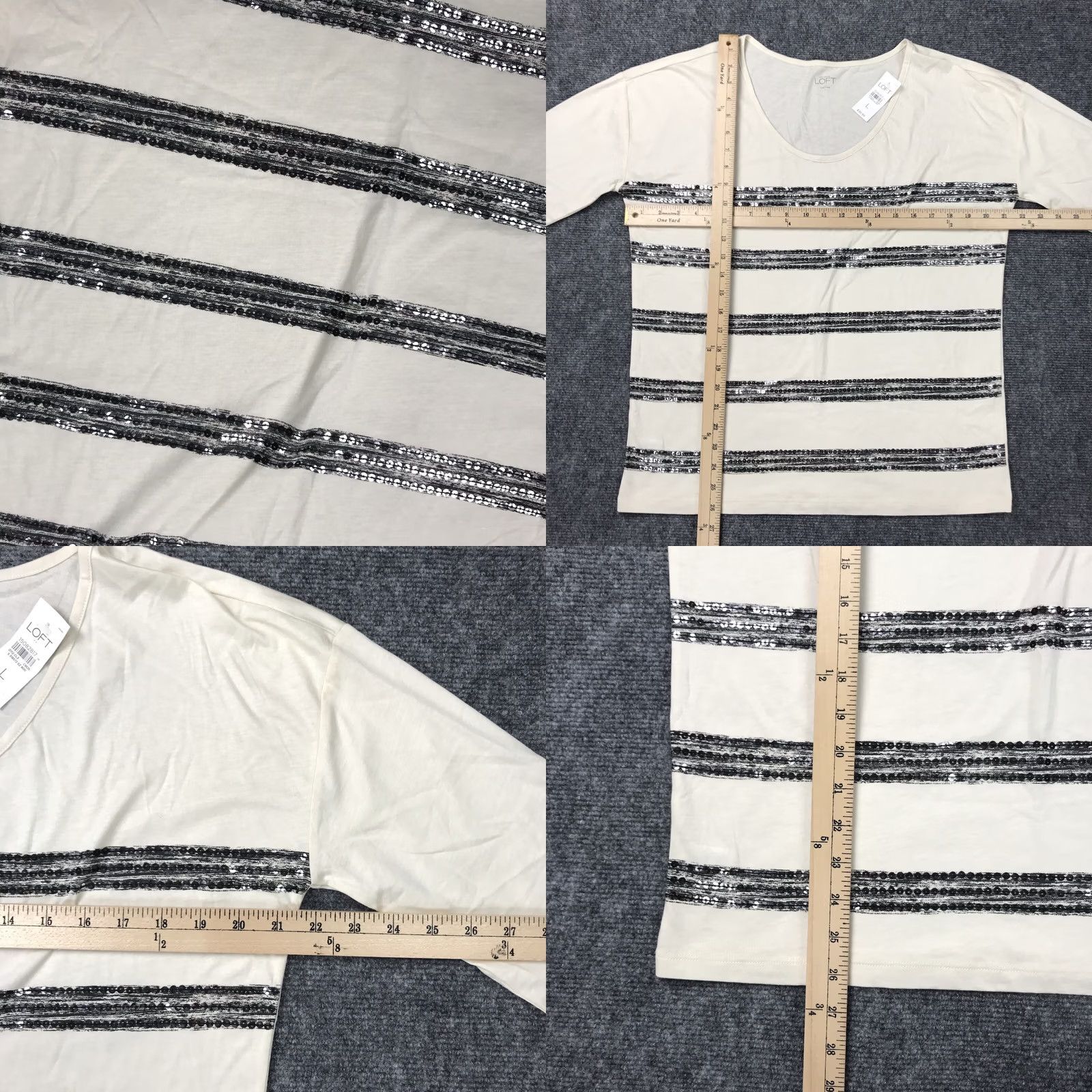 Ann Taylor NWT Ann Taylor Loft Stylish Sequenced Beige Gray Shirt Women’s Large 3/4 Sleeve Size L / US 10 / IT 46 - 8 Thumbnail