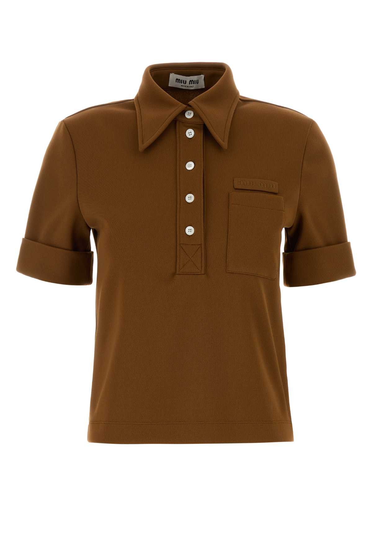 Miu Miu Brown Jersey Polo Shirt Size M / US 6-8 / IT 42-44 - 1 Thumbnail