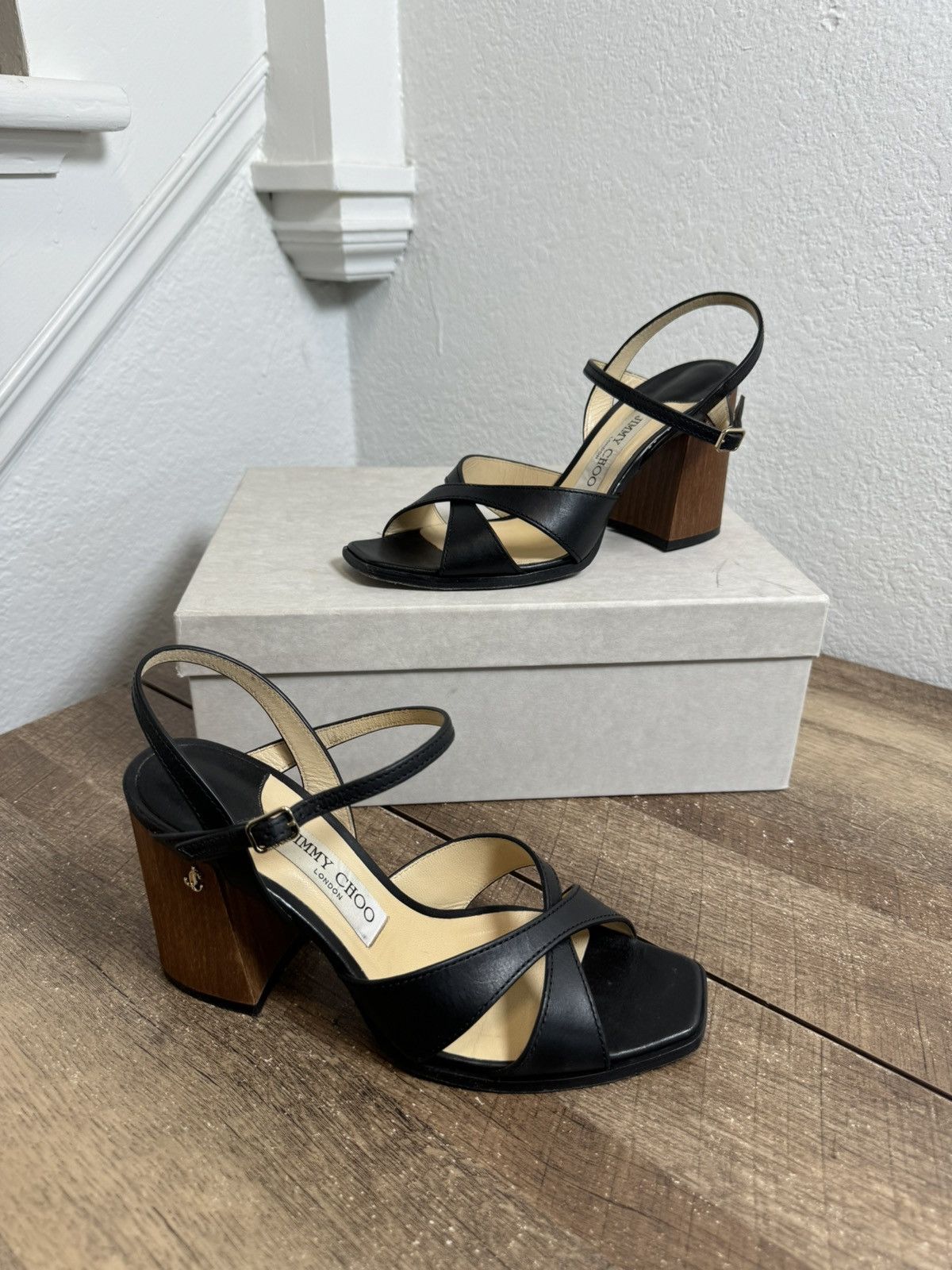 Jimmy Choo $795 Jimmy Choo "Joya" black leather heel 37.5EUR/ 7.5 Size US 7.5 / IT 37.5 - 1 Thumbnail
