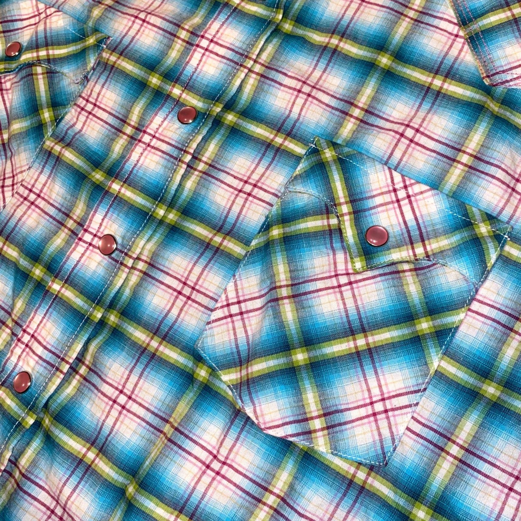 Vintage Rough Stock Panhandle Slim Button-Up Shirt - 2XL Women's Pink Plaid Long Sleeve, Casual Western, Cotton, Button, Knit, All Seasons, Easy Care Size XXL / US 16-18 / IT 52-54 - 3 Thumbnail
