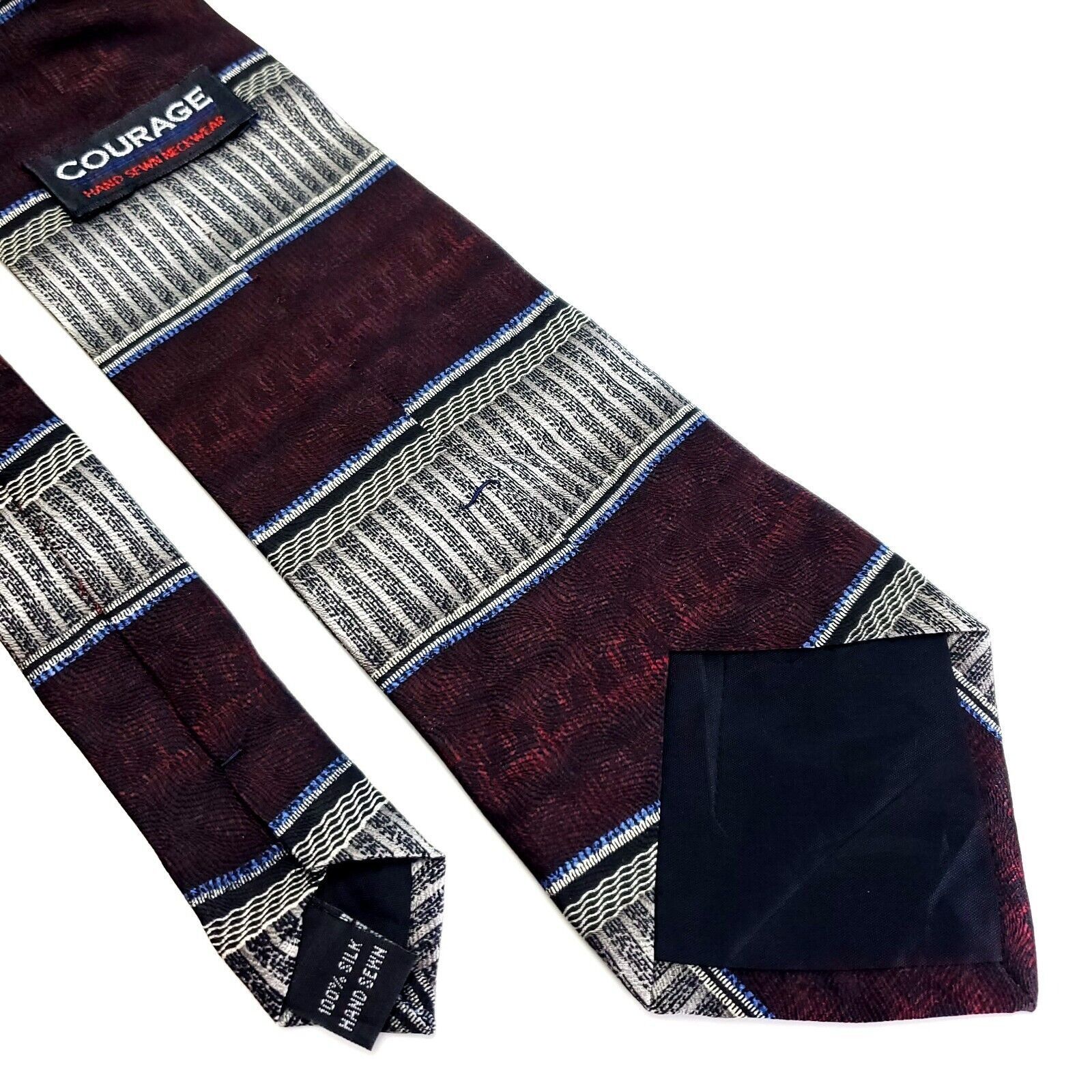 Vintage Courage Silk Tie Maroon Red Gray Handsewn Size ONE SIZE - 5 Thumbnail
