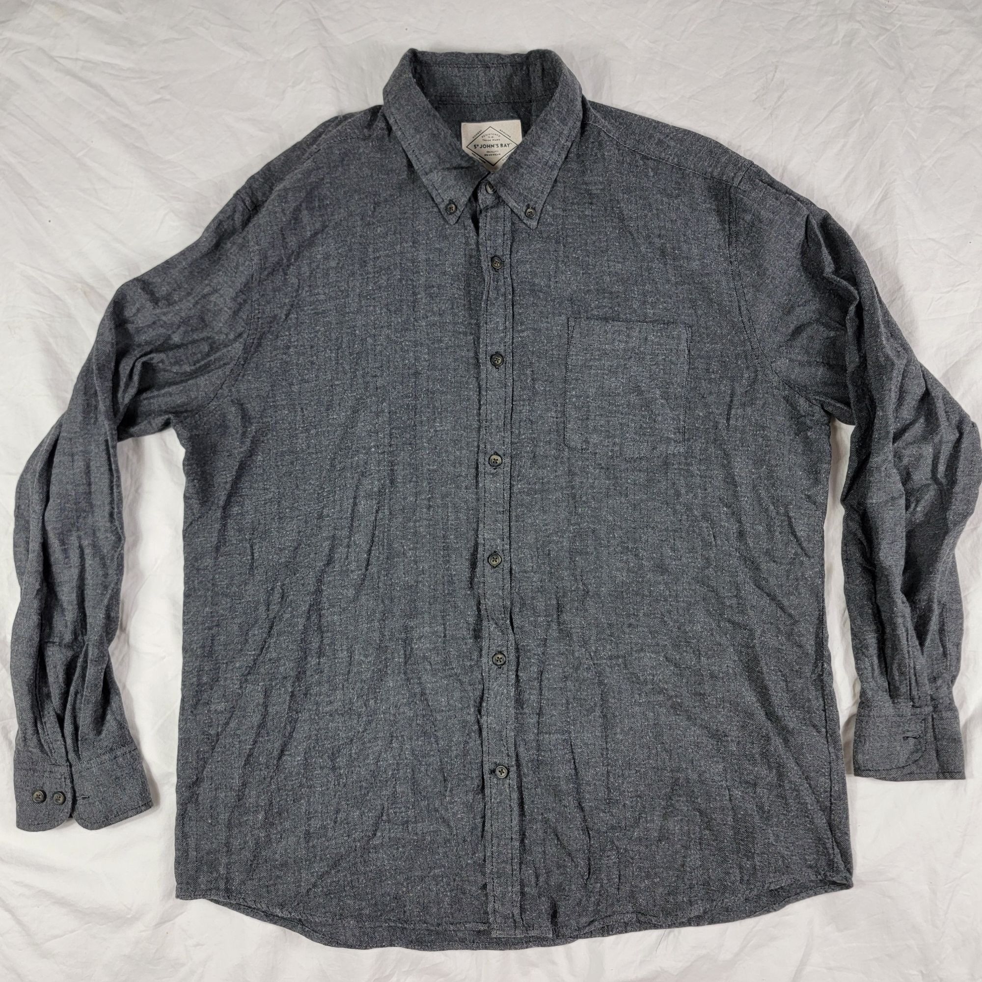 St. Johns Bay St Johns Bay Mens XL Gray Button Up Shirt Long Sleeve Pocket  | Grailed