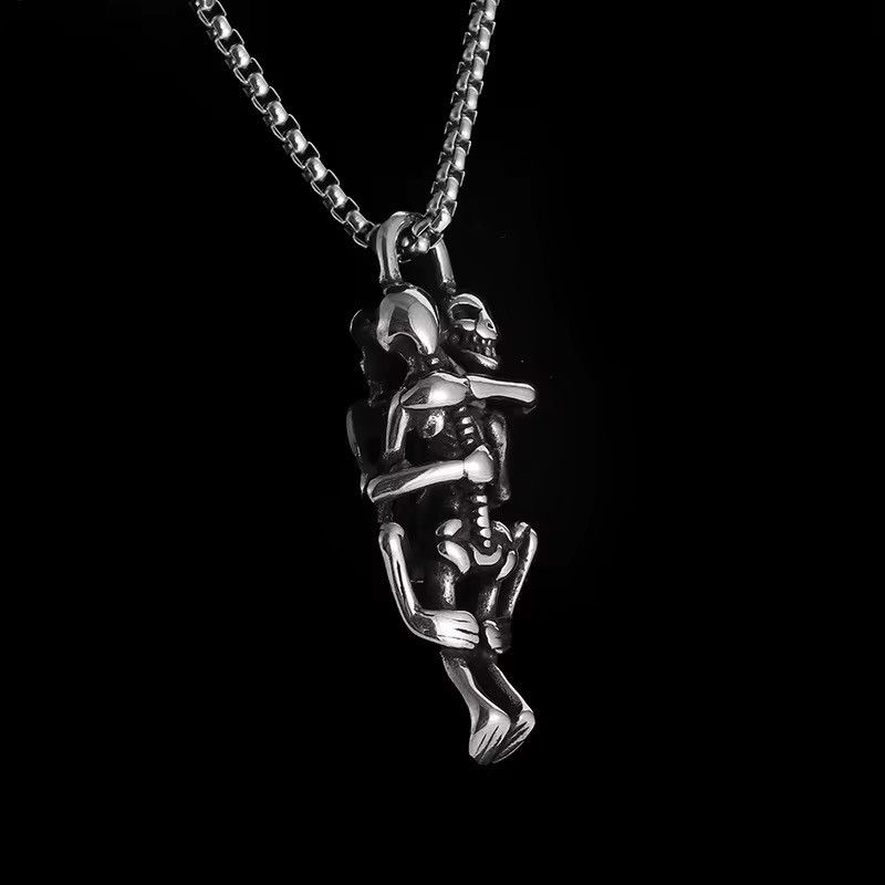 Jewelry Couple Skull Lover Hug Pendant Necklace Pendant Necklace Size ONE SIZE - 6 Thumbnail