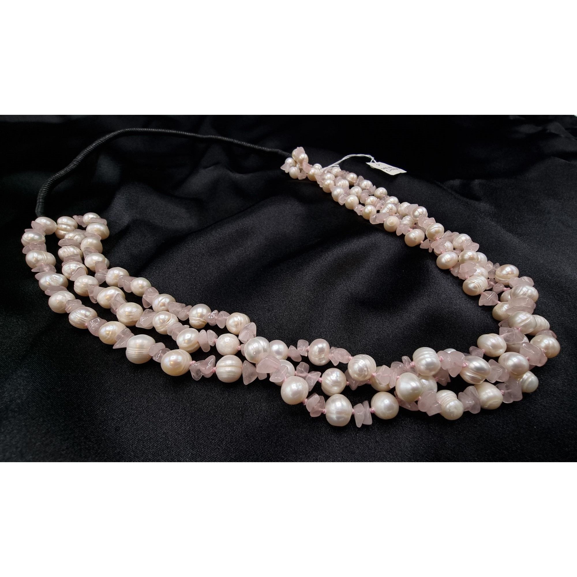 Vintage MLD Signed Freshwater Pearl & Rose Quartz Triple Strand Neck Size ONE SIZE - 2 Thumbnail
