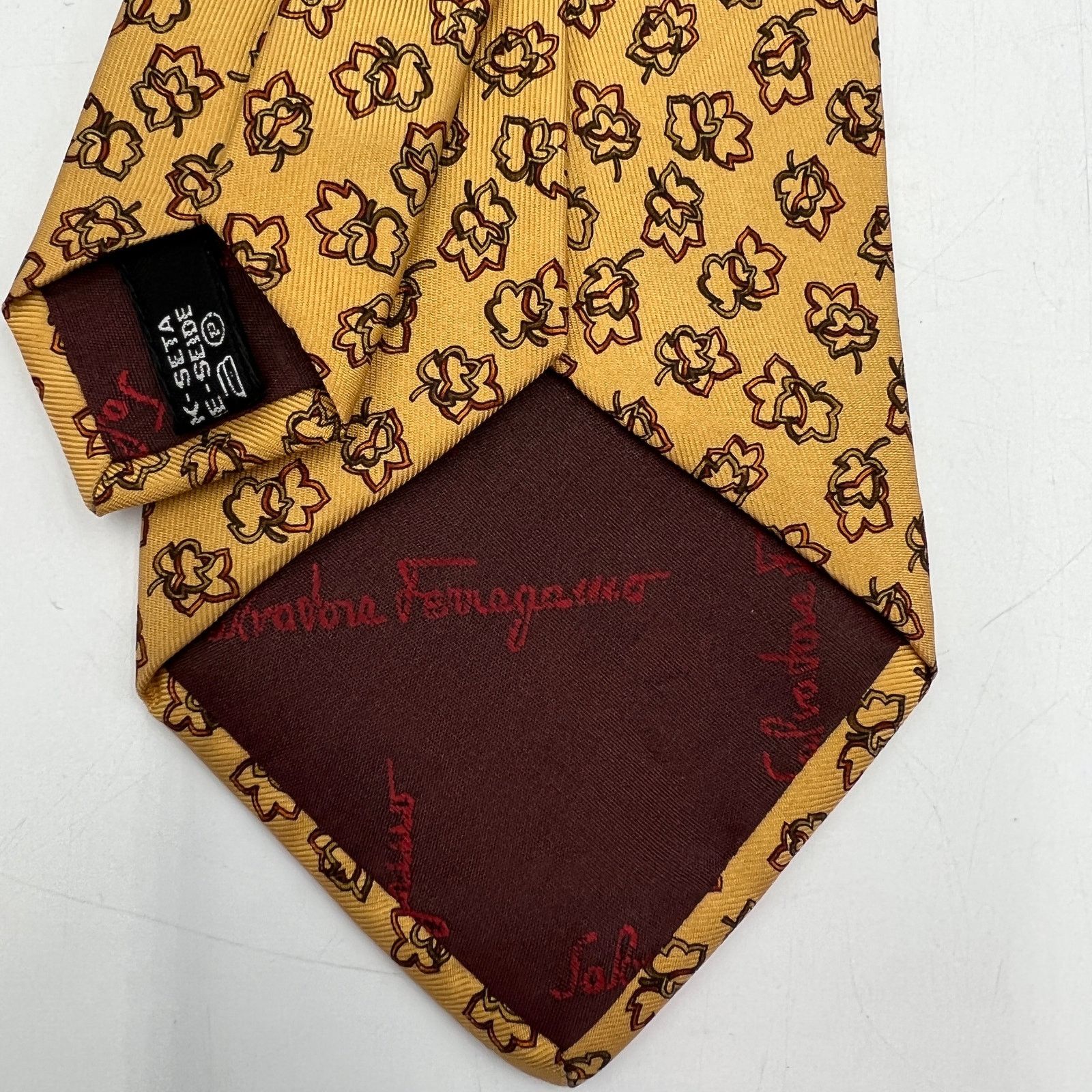 Salvatore Ferragamo Salvatore Ferragamo Leaf Print Motif Silk Tie Yellow Size ONE SIZE - 5 Thumbnail