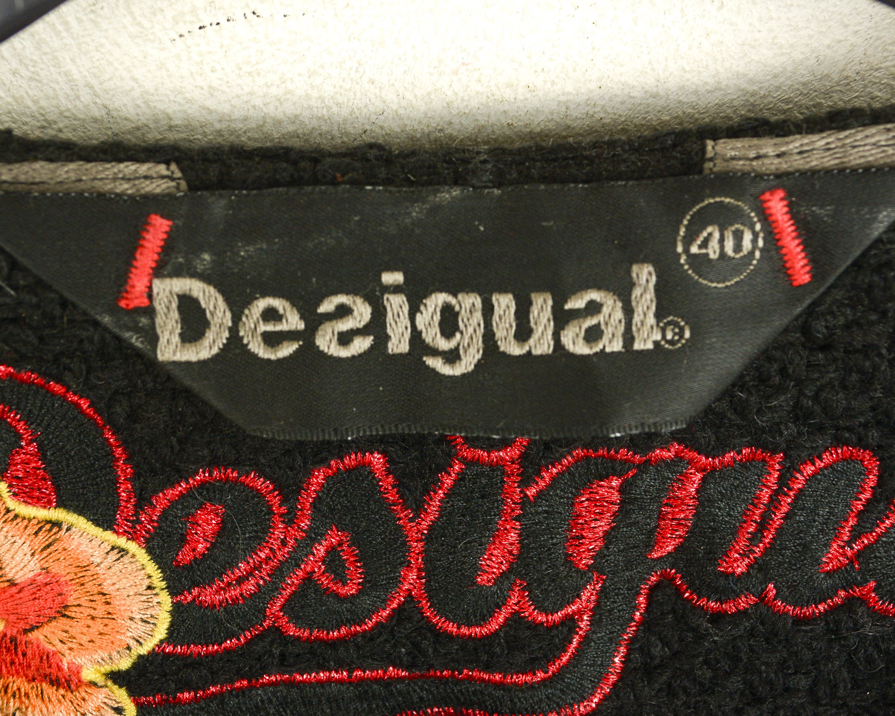 Desigual Womens M Jacket EU 40 Knit Coat US 8 Black Wool Cotton Size M / US 6-8 / IT 42-44 - 3 Thumbnail