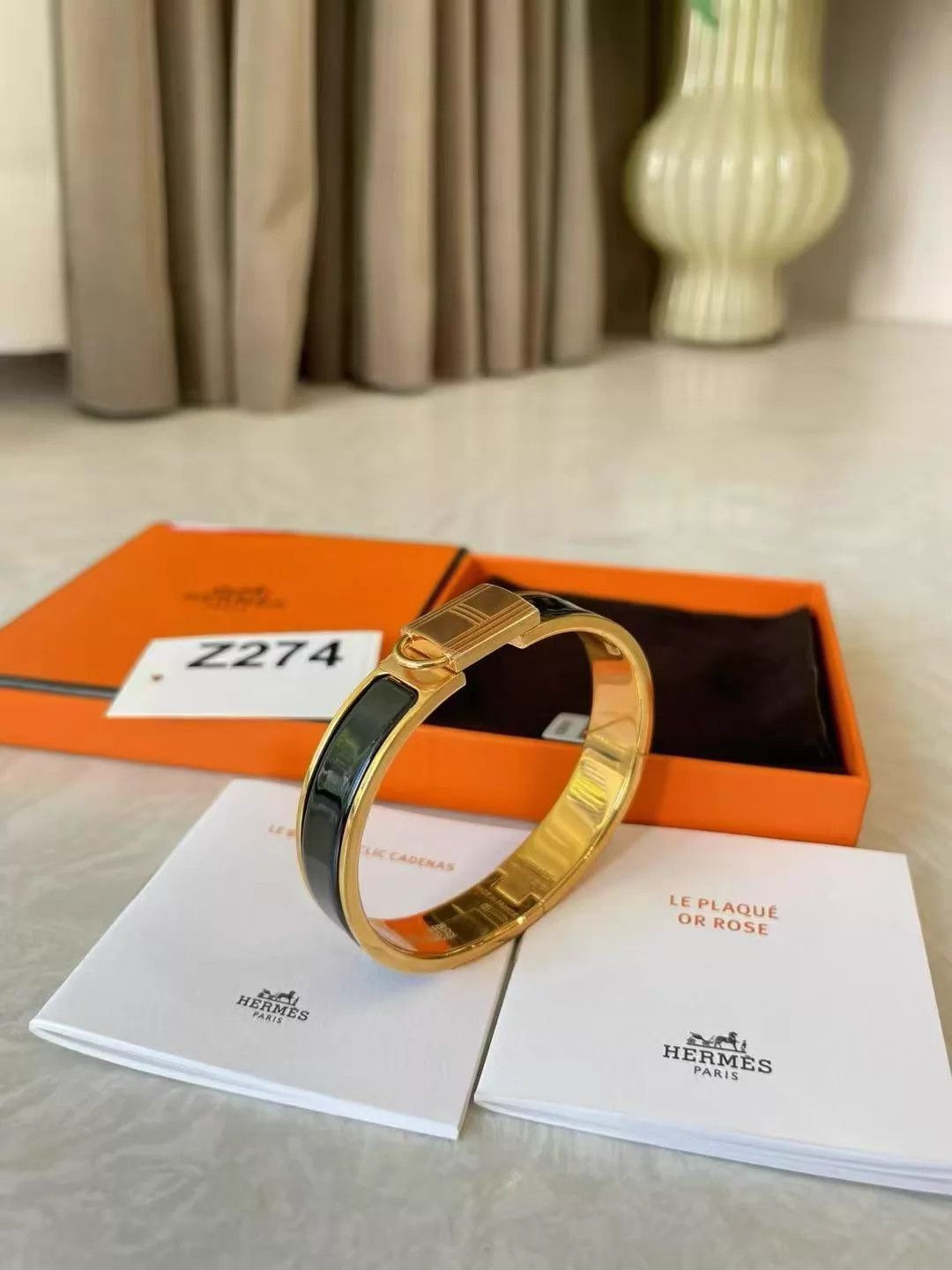 Hermes HERMES Clic Cadenas Lock Bracelet Black Gold Size ONE SIZE - 3 Thumbnail