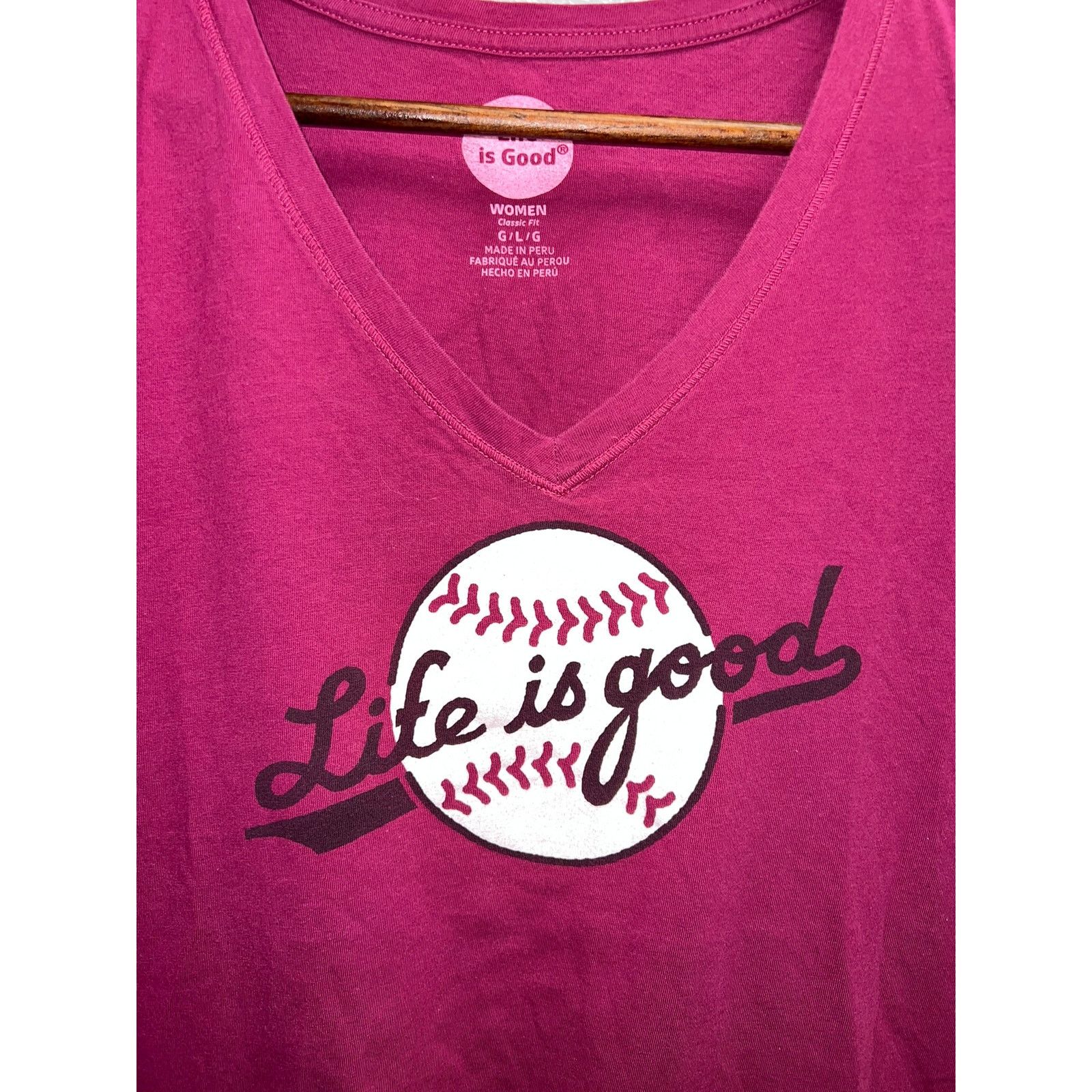 Vintage Womens Life Is Good Baseball Shirt Purple Pink Softball Top Size L / US 10 / IT 46 - 2 Thumbnail