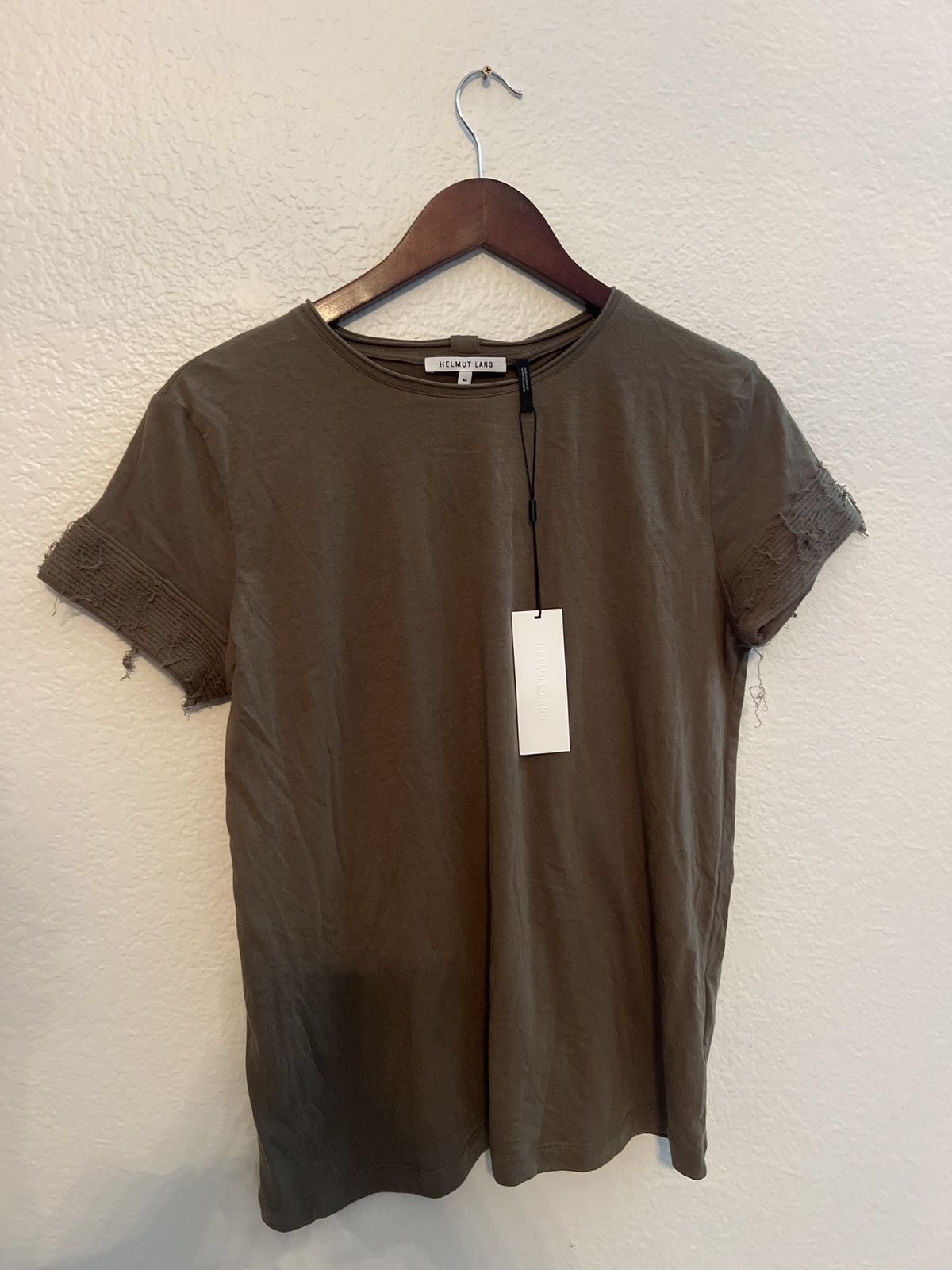 Helmut Lang Distressed Sleeve Green Shirt