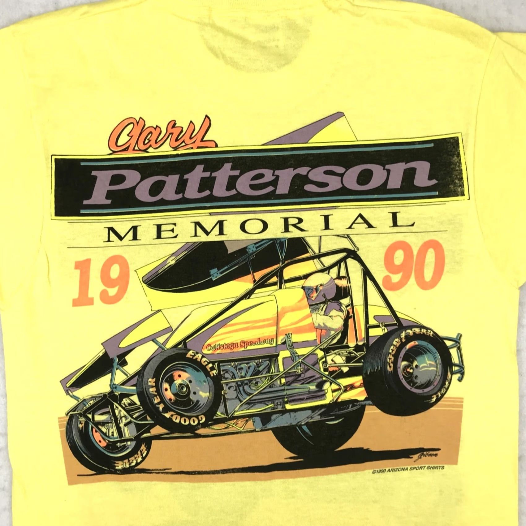 Fruit Of The Loom NOS vintage 90s Gary Patterson Narc Sprint Car Racing T-Shirt S Crew Neck Short Sleeve Yellow Cotton Fruit of the Loom Mens Size US S / EU 44-46 / 1 - 7 Thumbnail
