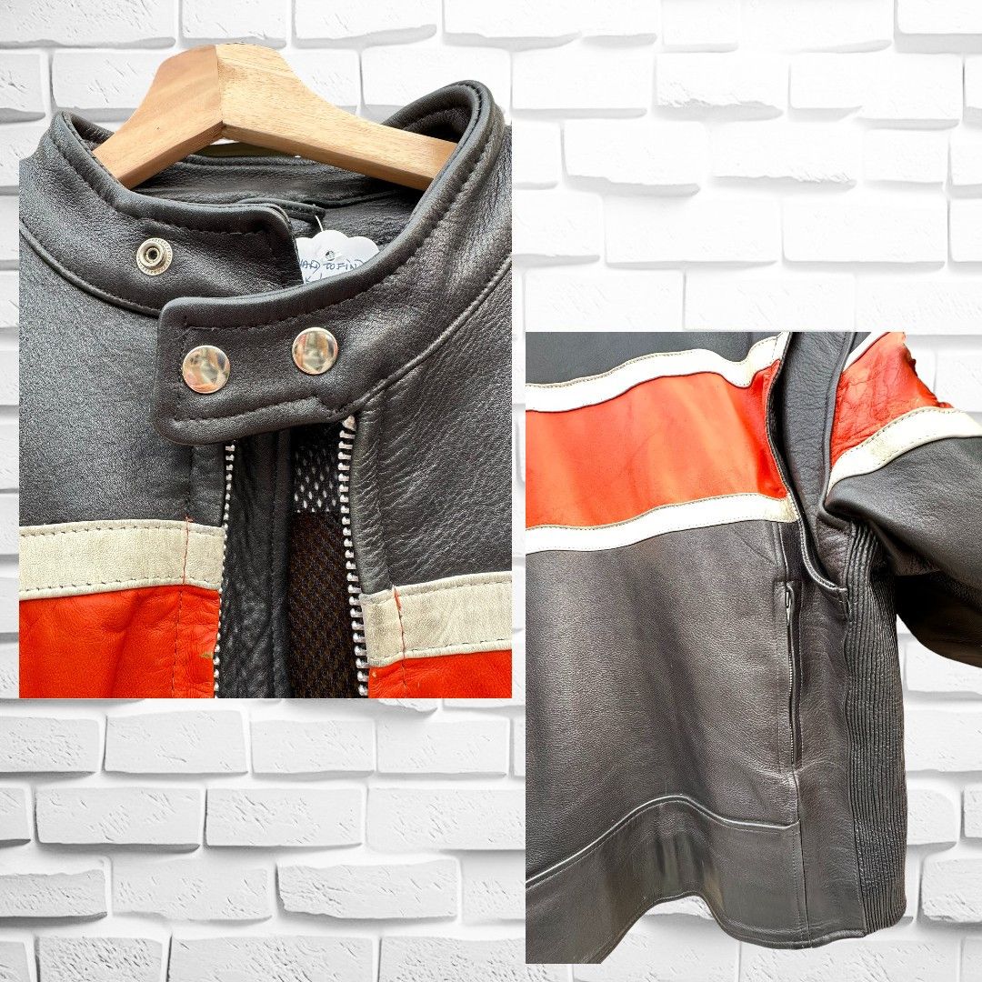 Genuine Leather VINTAGE/RETRO BIKER BLACK/ORANGE Size US S / EU 44-46 / 1 - 3 Thumbnail