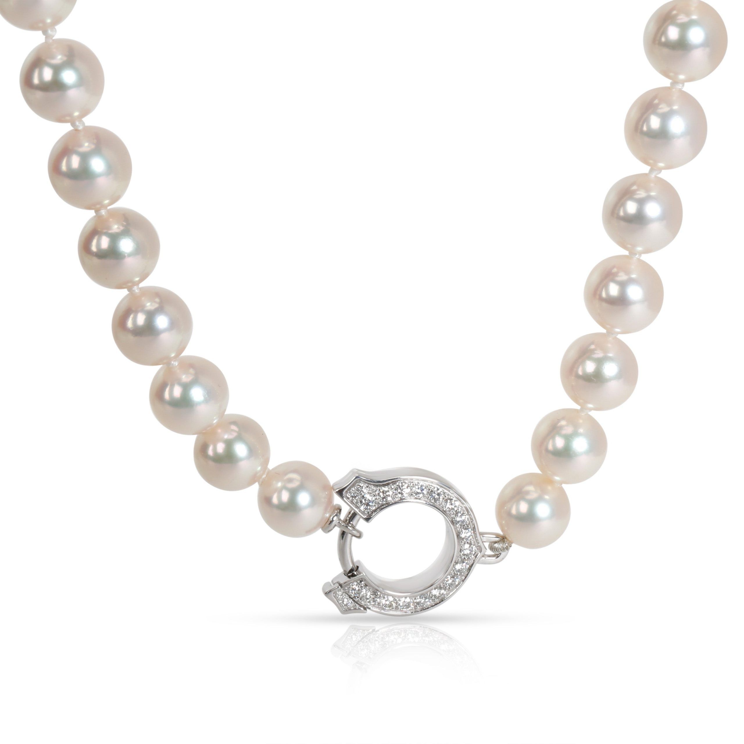 image of Cartier C Clasp Akoya Pearl & Diamond Necklace In 18K White Gold 0.20 Ctw, Women's