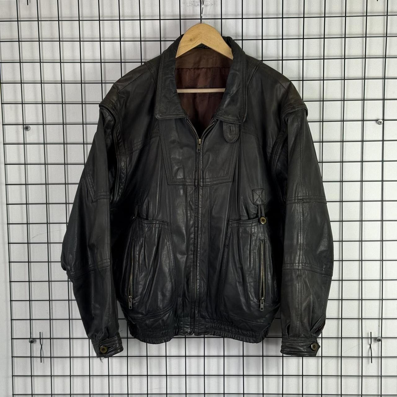 Vintage Vintage 90s Real Leather Boxy Black Jacket Size US L / EU 52-54 / 3 - 1 Thumbnail