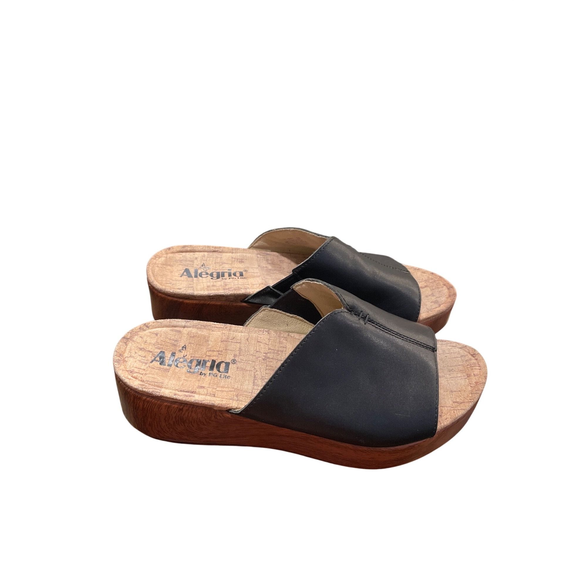 Other Alegria By PG wms black leather open toe 2.5" wedge heels sz Size US 8.5 / IT 38.5 - 16 Thumbnail