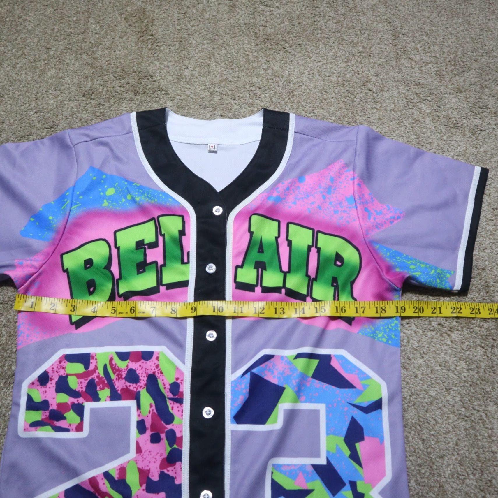 Prince Fresh Prince Of Bel-Air Shirt Women's M Medium Baseball Jersey Print Button Down Multicolor 90s Mens Womens Girls Boys Size M / US 6-8 / IT 42-44 - 4 Thumbnail