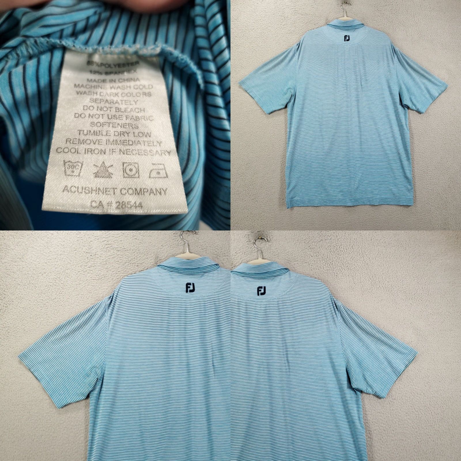 Footjoy FootJoy Polo Shirt Mens XL Blue Black Pinstripe Tech Stretch Performance FJ Size US XL / EU 56 / 4 - 8 Thumbnail