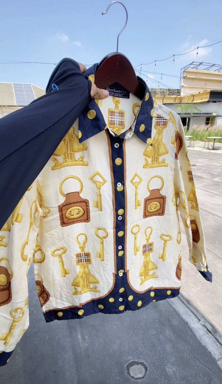 Vtg Burberry Silk Baroque Print Shirt