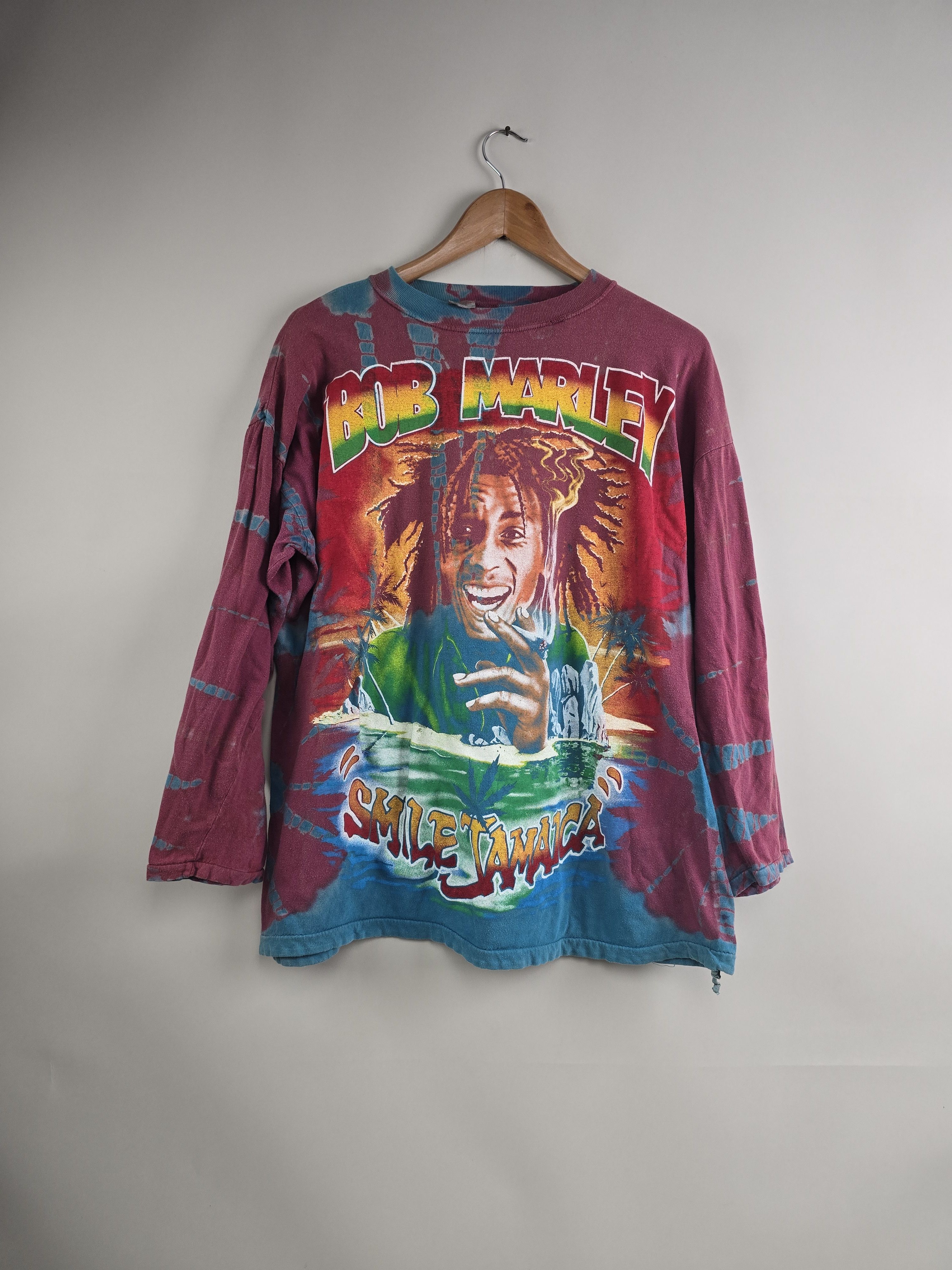 Band Tees × Bob Marley × Vintage 90s Bob Marley Smile Jamaica Tie Dye Long Sleeve Size US L / EU 52-54 / 3 - 8 Thumbnail