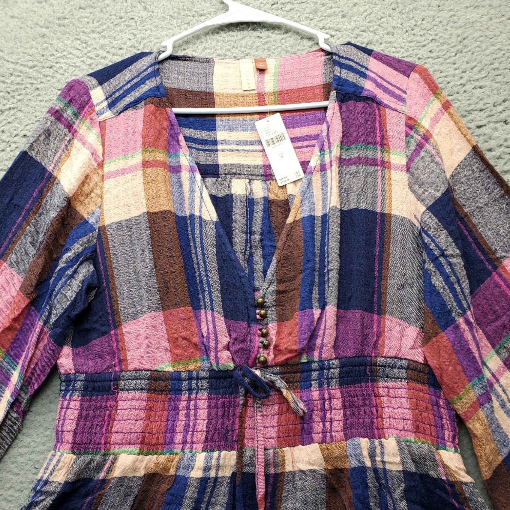 Vintage Pilcro Anthropologie Womens M Multi Plaid Tie Waist V Neck Button Front - Sale Size M / US 6-8 / IT 42-44 - 3 Thumbnail