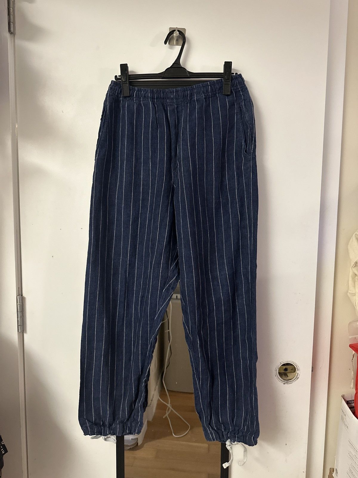 L.E.J London L.E.J Navy Stripe ORGANIC LINEN ELASTICATED WAIST Size US 32 / EU 48 - 1 Thumbnail