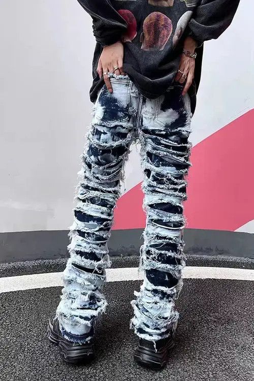 VIBE Retro distressed washed ripped stretch jeans Size US 32 / EU 48 - 4 Thumbnail