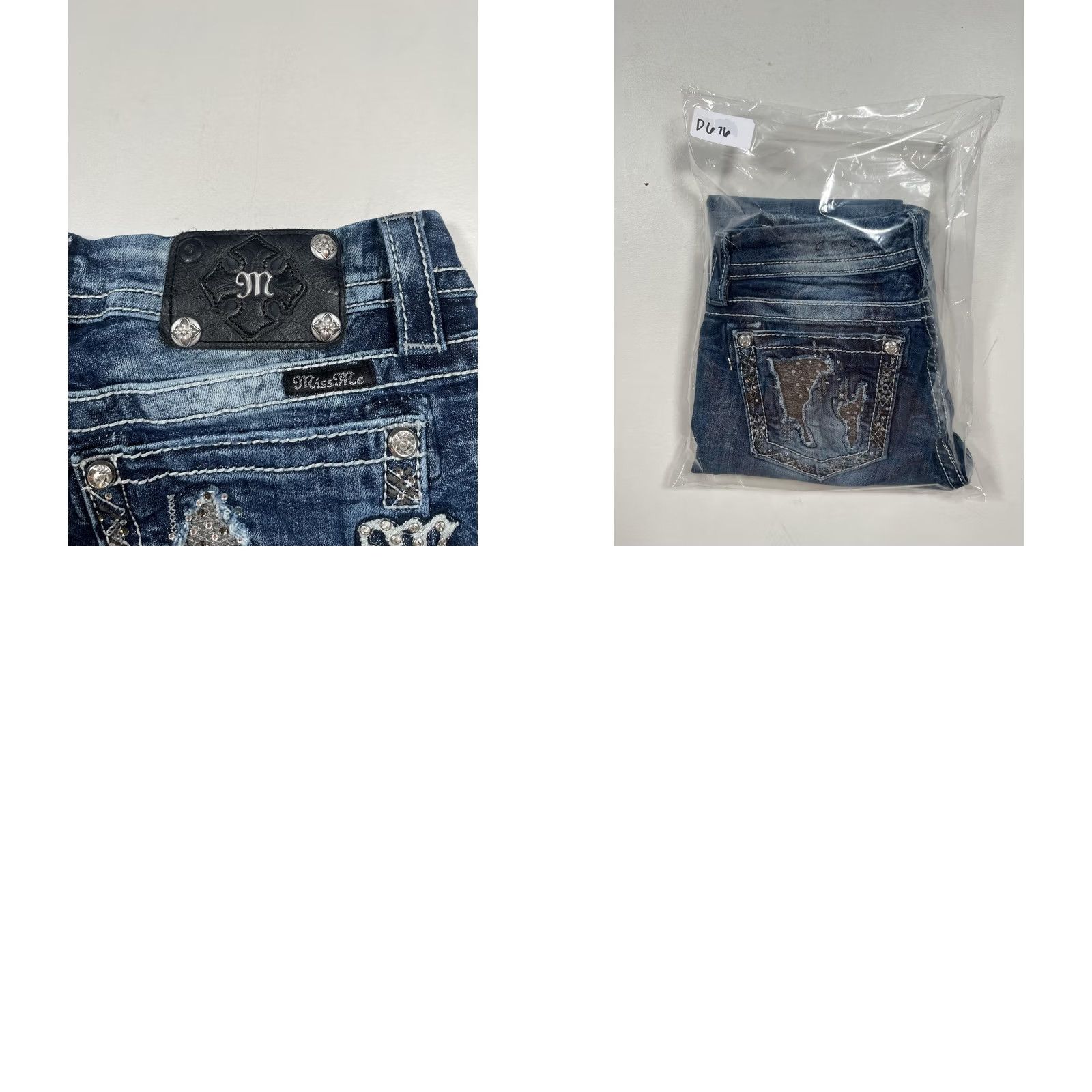 Miss Me Miss Me Jeans 29 Blue Signature Skinny Low Rise Distressed Rhinestone Jeans Size 29" - 9 Thumbnail
