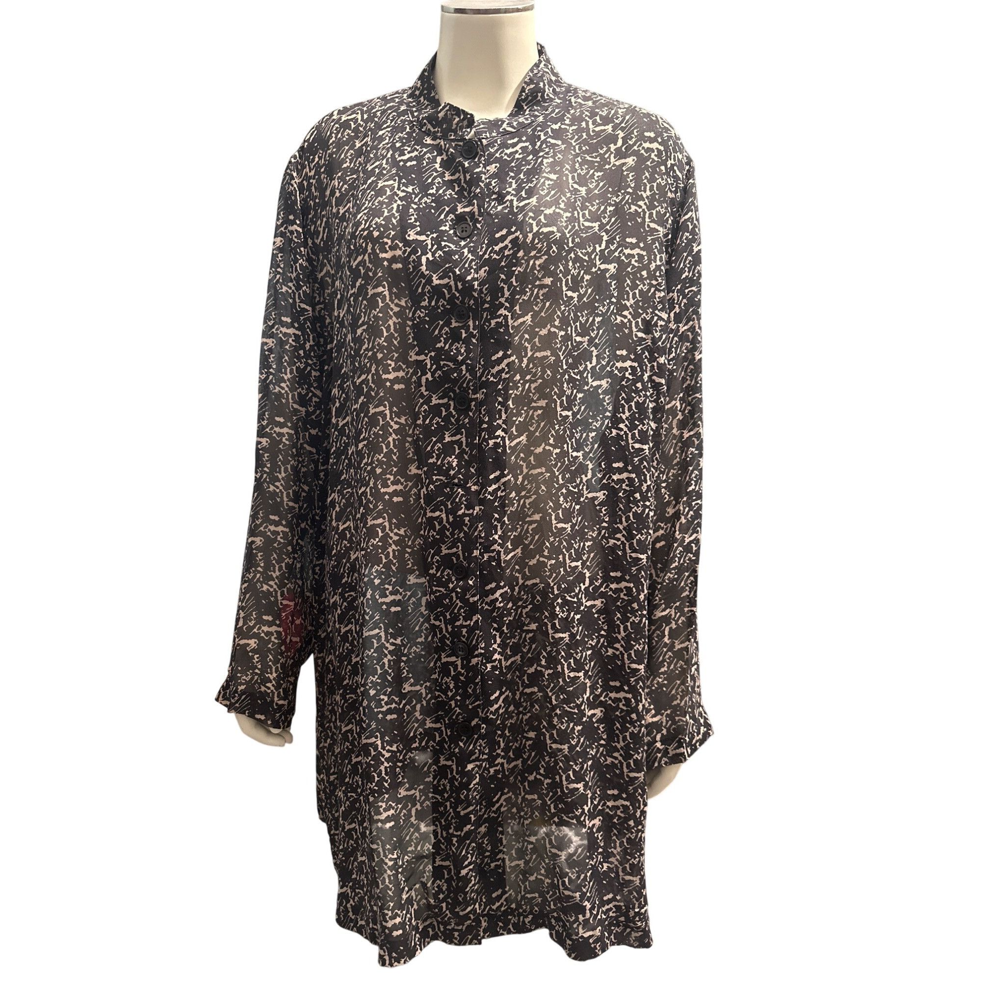 Other WinterSilks Size 2X Vintage Black Silk Top Sheer Abstract Pr Size XXL / US 16-18 / IT 52-54 - 2 Thumbnail