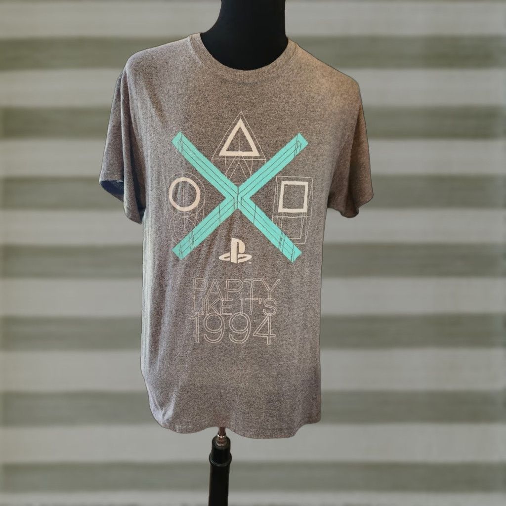 Vintage PlayStation T-Shirt Shirt Mens Size L Gray 1994 Party Crew Neck Short Sleeve Cotton Blend Easy Care Tagless Vintage: No Size US L / EU 52-54 / 3 - 1 Thumbnail