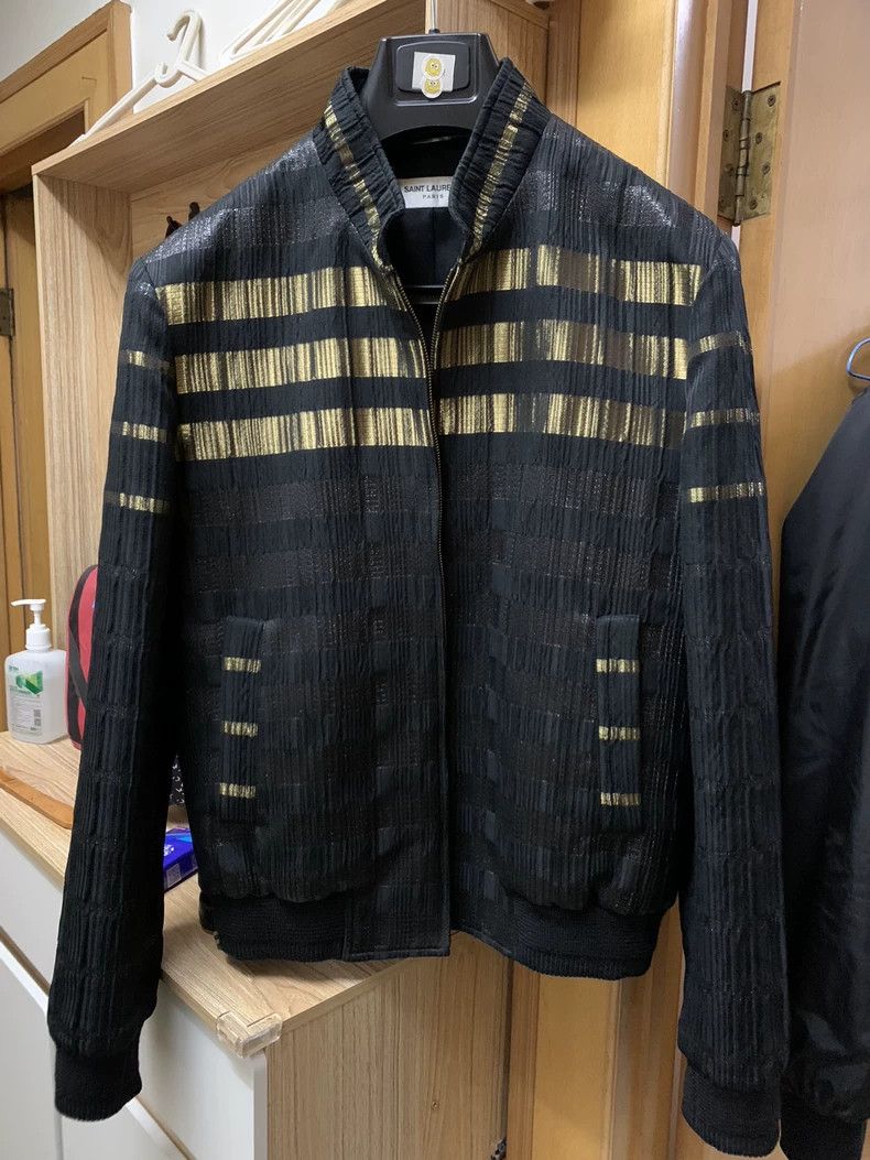 Saint Laurent Gold Striped Baseball Jacket
