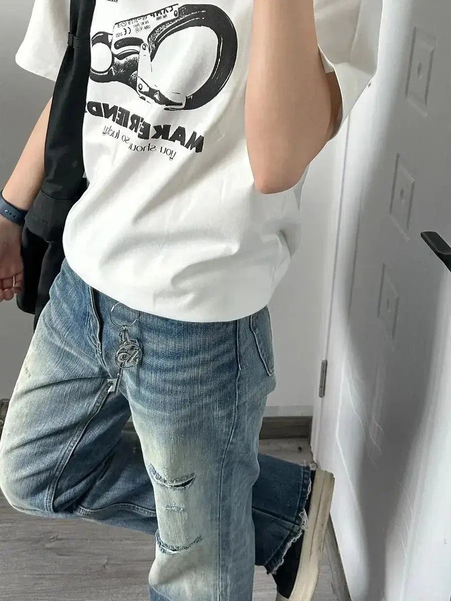 Japanese Brand Retro loose and distressed micro flared jeans Size US 30 / EU 46 - 5 Thumbnail