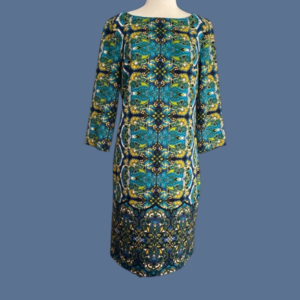 Vintage VINTAGE London Times Dress 3/4 Sleeve Knee Length Paisley Print Blue Size 12 Womens Stretch Size XL / US 12-14 / IT 48-50 - 1 Thumbnail