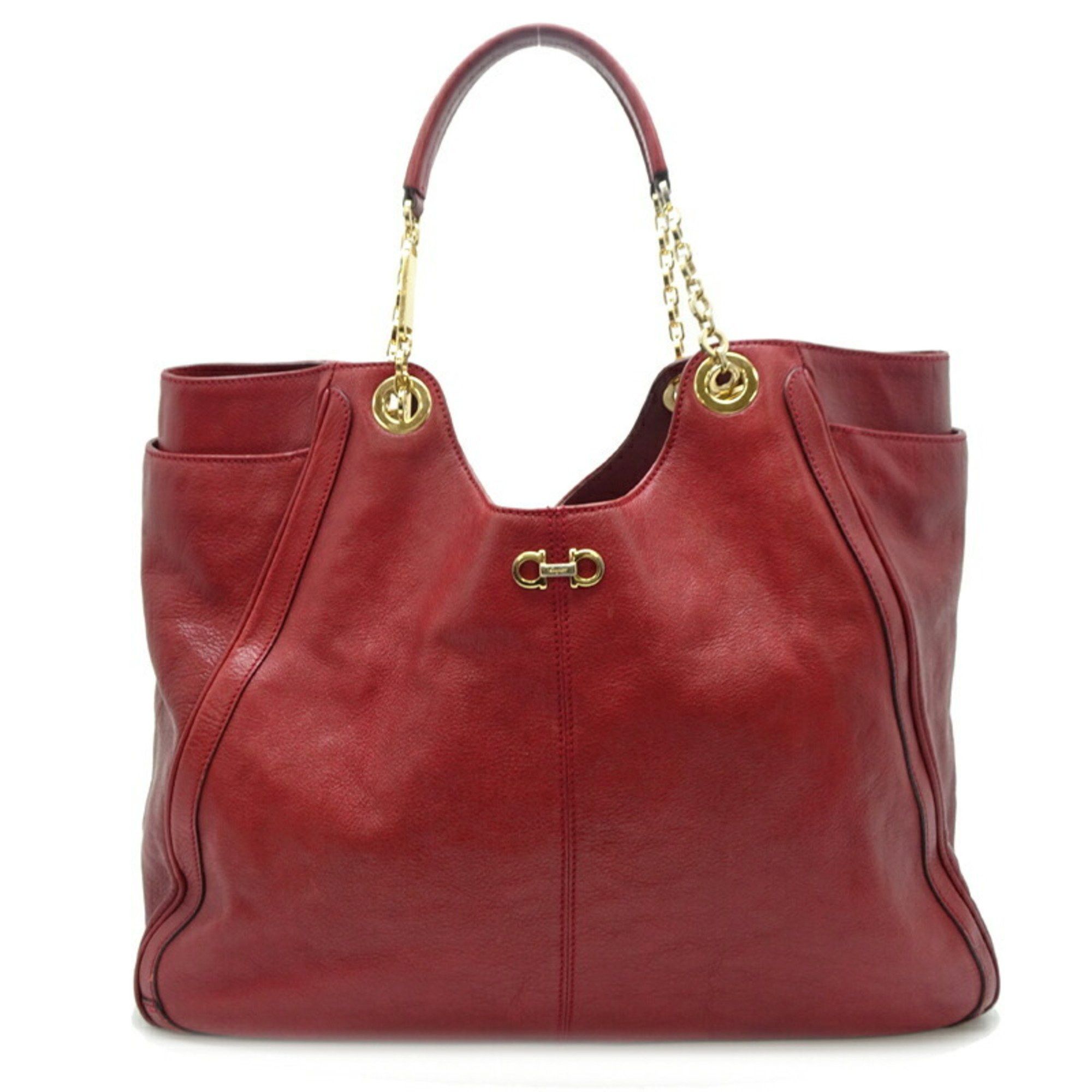 Salvatore Ferragamo Gancini Chain Shoulder Bag Women's Tote Leather Bordeaux (Red)