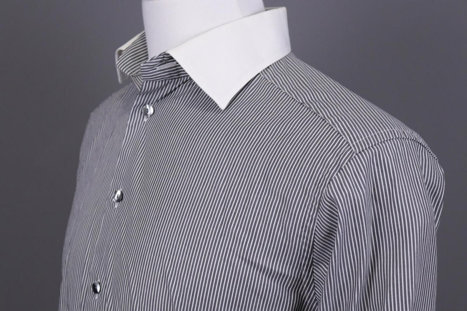 Eton Eton Slim Fit Gray Pinstrie Down Dress Shirt Size 42 / 16 Size US M / EU 48-50 / 2 - 8 Thumbnail