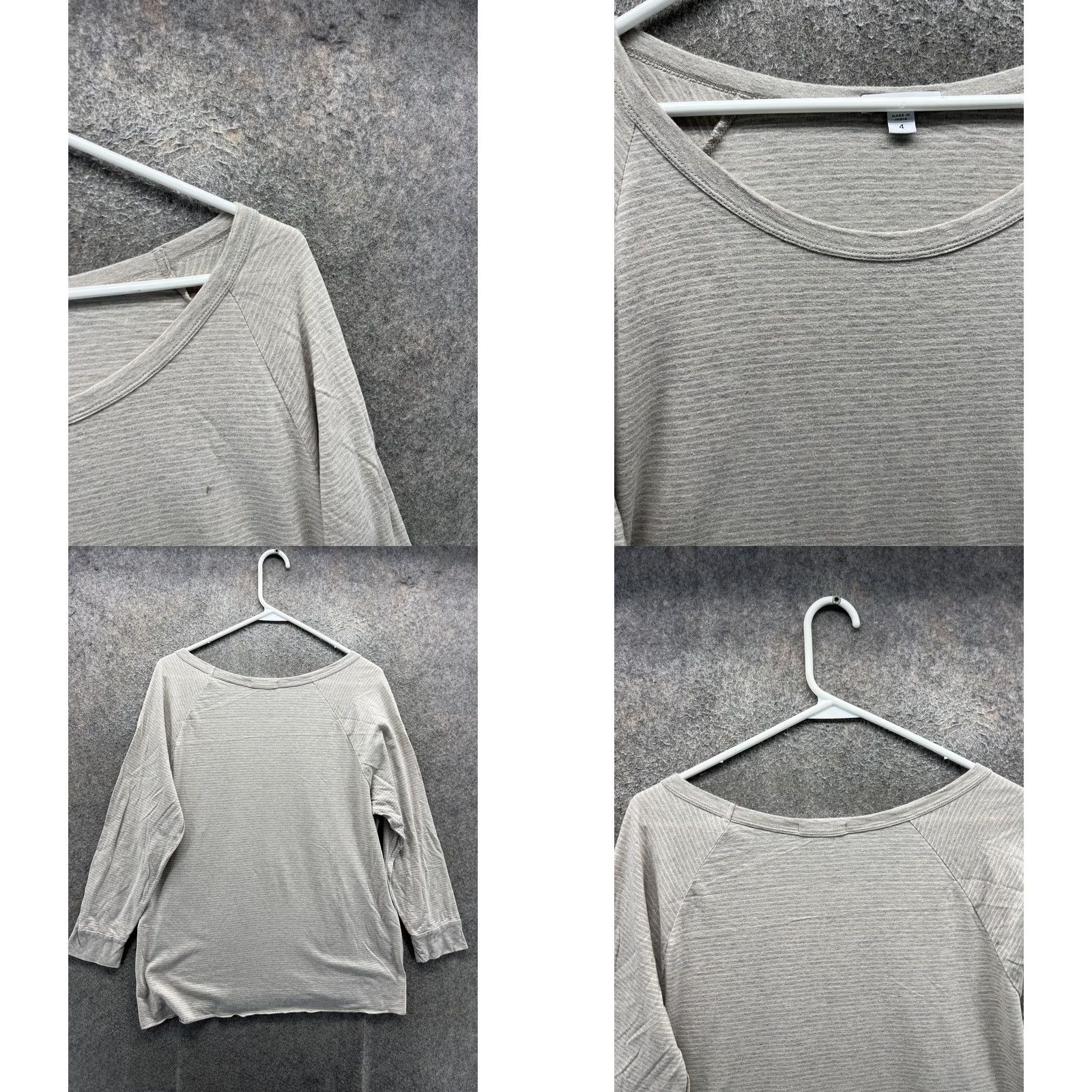 James Perse James Perse Shirt Womens 4 Beige Stripe Scoop Neck 3/4 Raglan Lightweight Top Size S / US 4 / IT 40 - 8 Thumbnail
