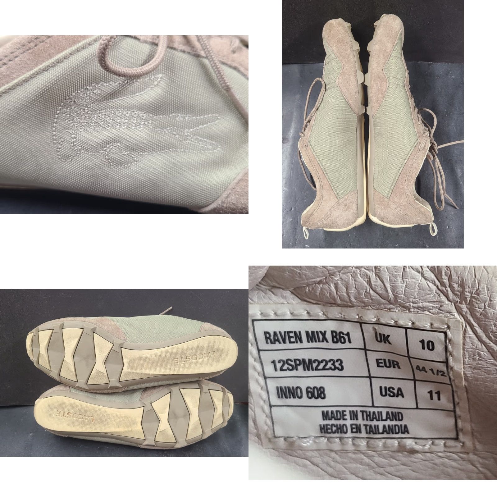 Lacoste VINTAGE Lacoste Raven Mix B61 Men’s Beige Sneaker Beige Leather Leather Lace Up Raven B61 90s Mens Sneakers Travel Activewear Casual Size US 10 / EU 43 - 8 Thumbnail