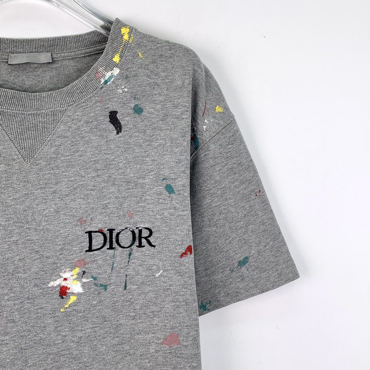 Dior Dior Gray Splash Ink Logo Letter Embroidered Cotton T-Shirt Size L / US 10 / IT 46 - 3 Thumbnail