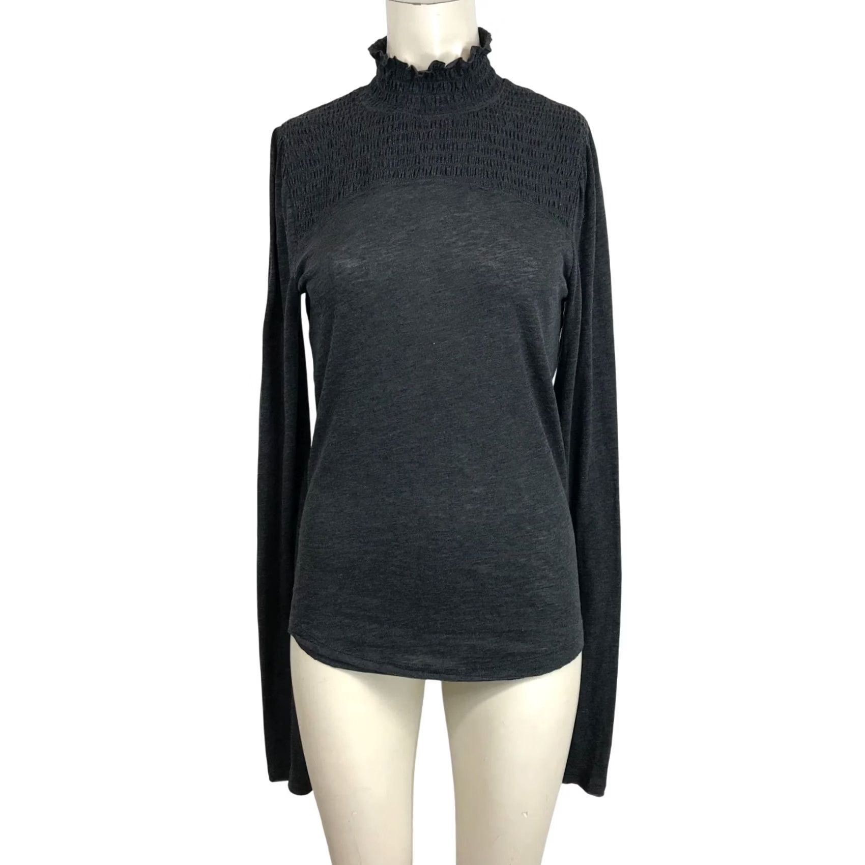 Vintage WE THE FREE Women's Large Gray Long Sleeve High Neck Smocked Top Shirt Size L / US 10 / IT 46 - 2 Thumbnail