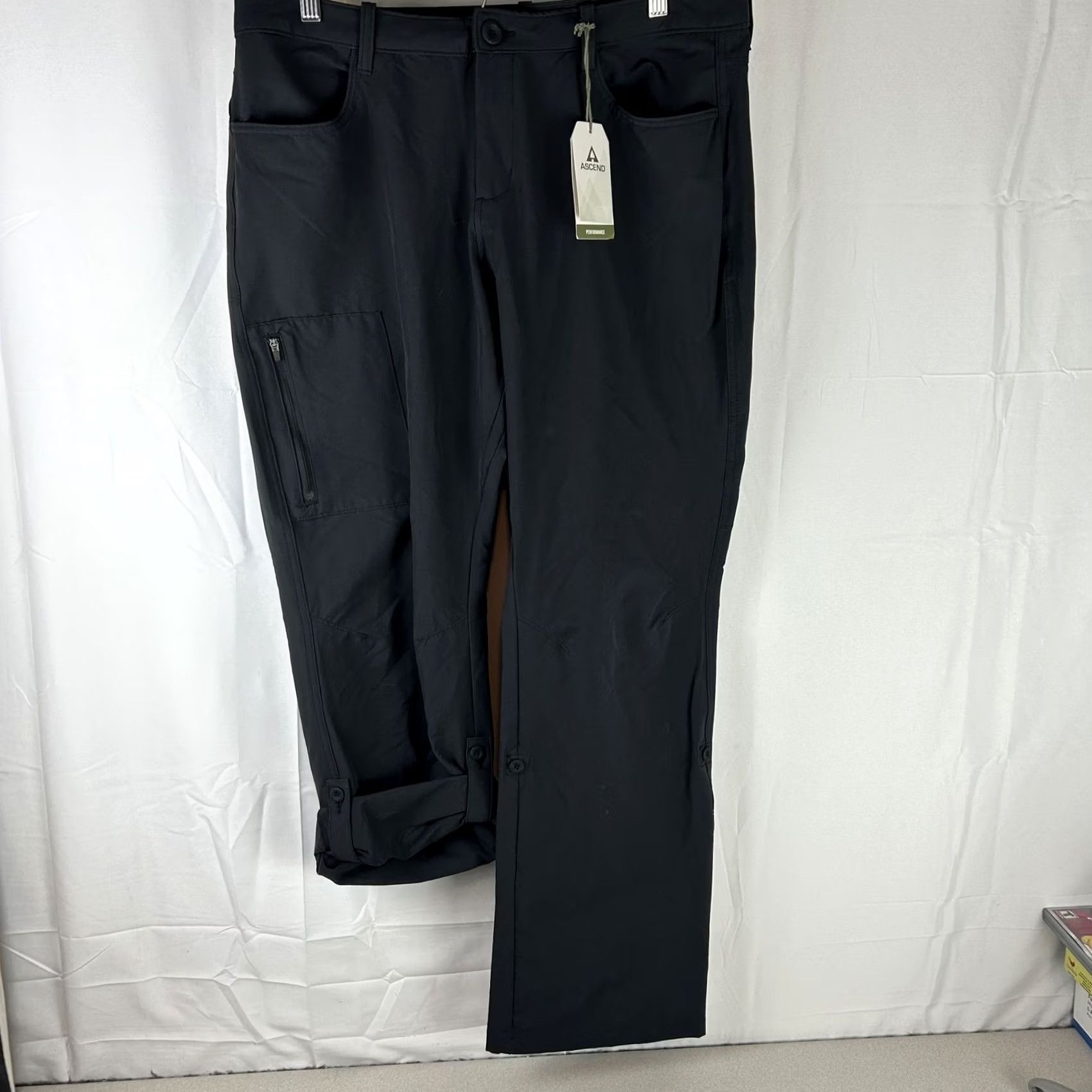 ASCENO Ascend Womens Explorer Cargo Pants Black 16 Lightweight Stretch Outdoor Hiking Casual Travel Regular Straight Pockets Front Zip Button Convertible Leg Size 38" / US 16 / IT 52 - 2 Thumbnail