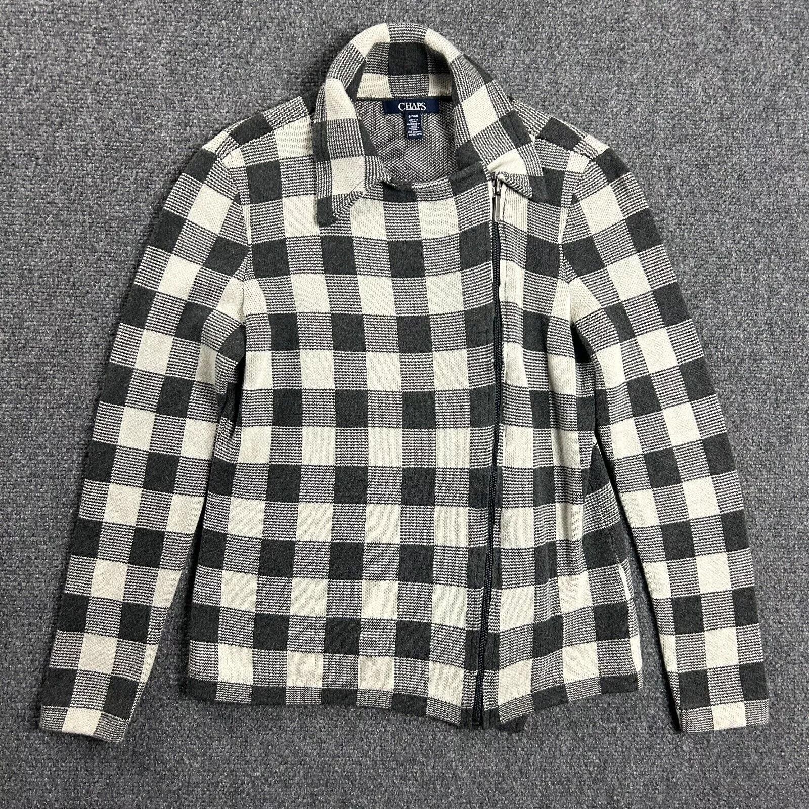 Chaps Chaps Sweater Womens Small Check Knit Full Zip Collared Size S / US 4 / IT 40 - 1 Thumbnail